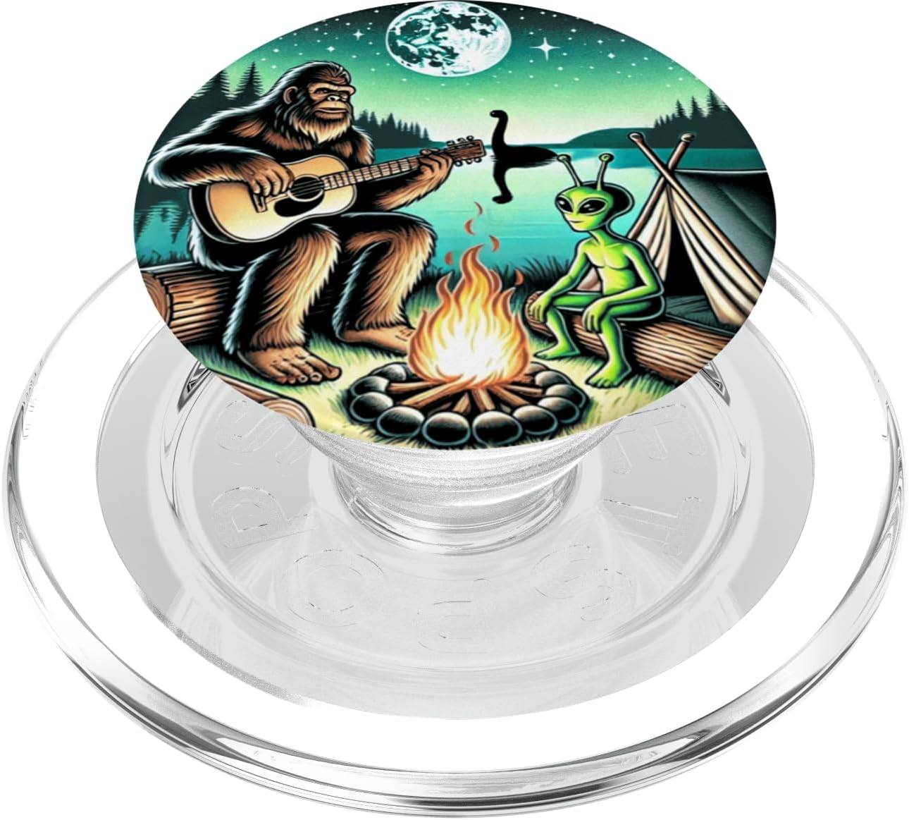 Alien and Bigfoot Loch Ness Campfire Sasquatch PopSockets PopWallet for MagSafe