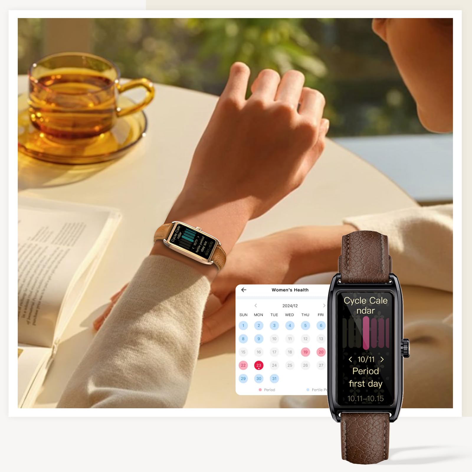 Smartwatch Damen Elegant Dünn Fitnesstracker Eckig Damenuhr 1.13" AMOLED Fitnessuhr Frauen Herzfrequenzmesser Schrittzähler Schlafanalyse Menstruationszyklus Pulsuhr Gold IP68 Wasserdicht Sportuhr