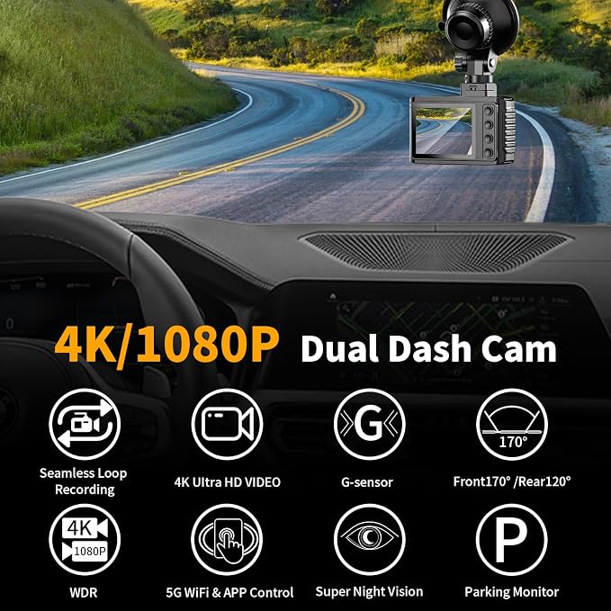 Dash Cam Dual 4K Frente y Atrás con WiFi 5GHz 64GB miniatura 2
