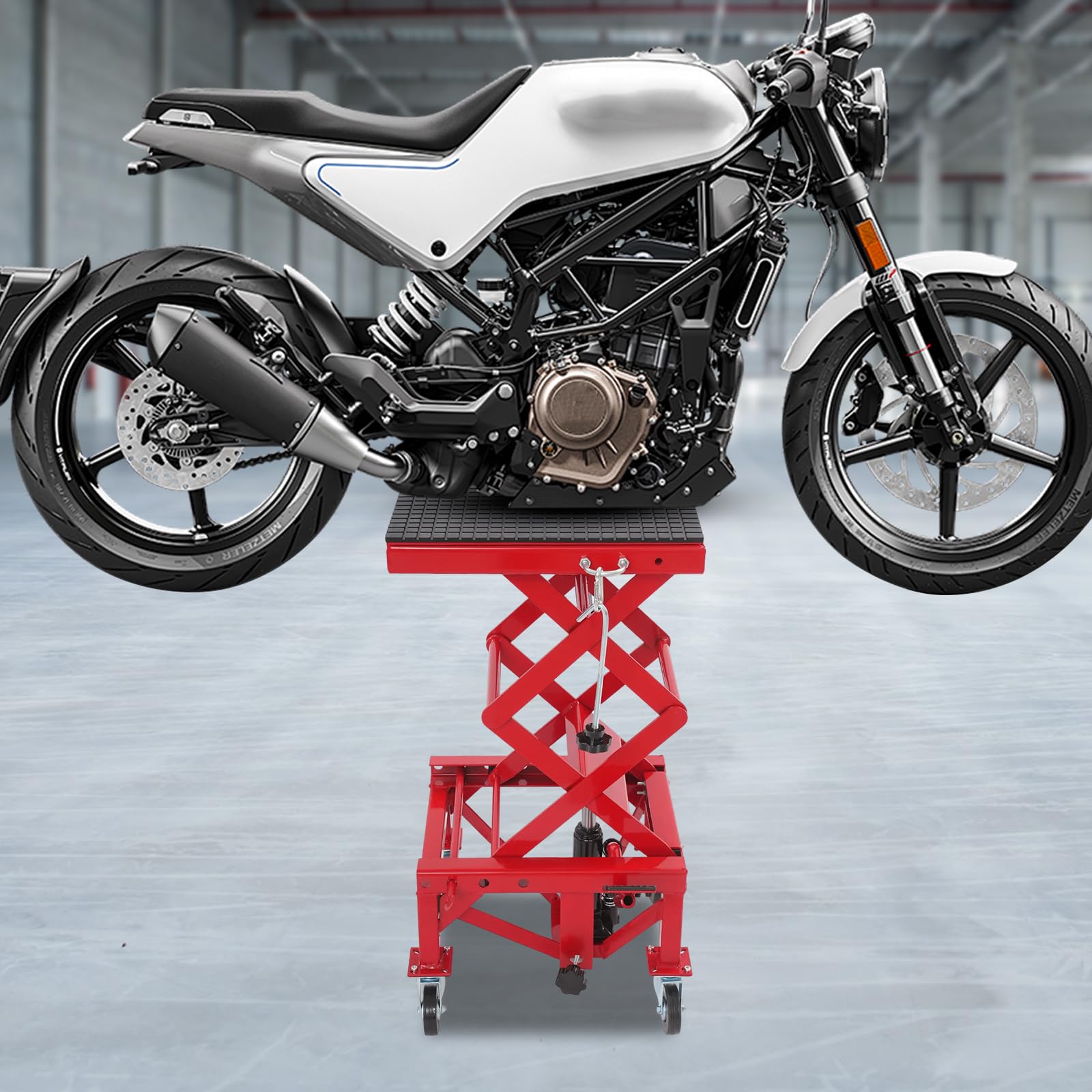 Ponte sollevatore idraulico a forbice per motocicli, dispositivo di sollevamento per motocicli con ruote, portata massima 200 kg per riparazioni auto e officine moto
