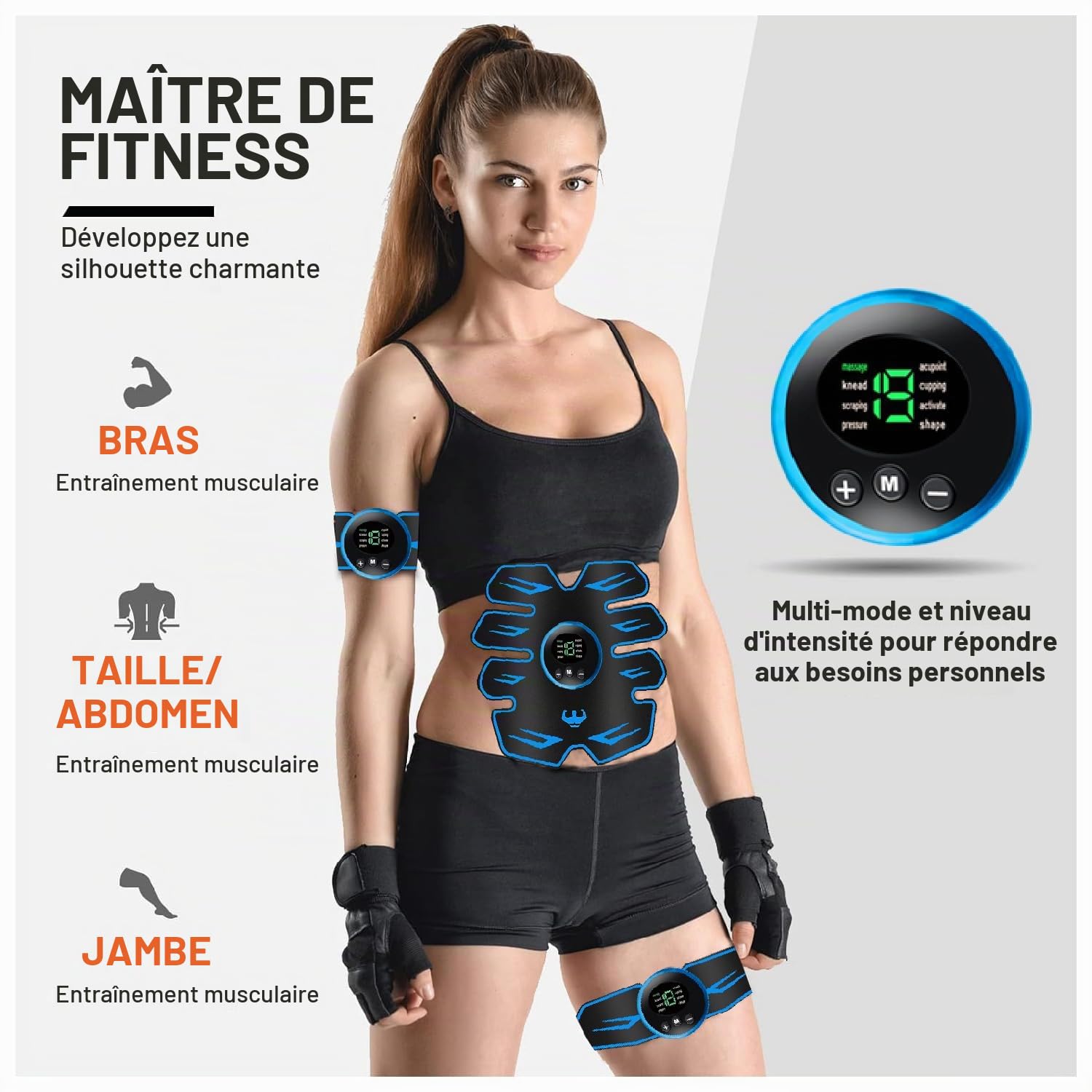 EMS Abdominale Electrostimulation,8 Modes et 19 Intensités,Rechargeable par USB,EMS Stimulateur Appareil LCD Display,pour Abdos/Bras/Jambes/Fesses,Homme Femme
