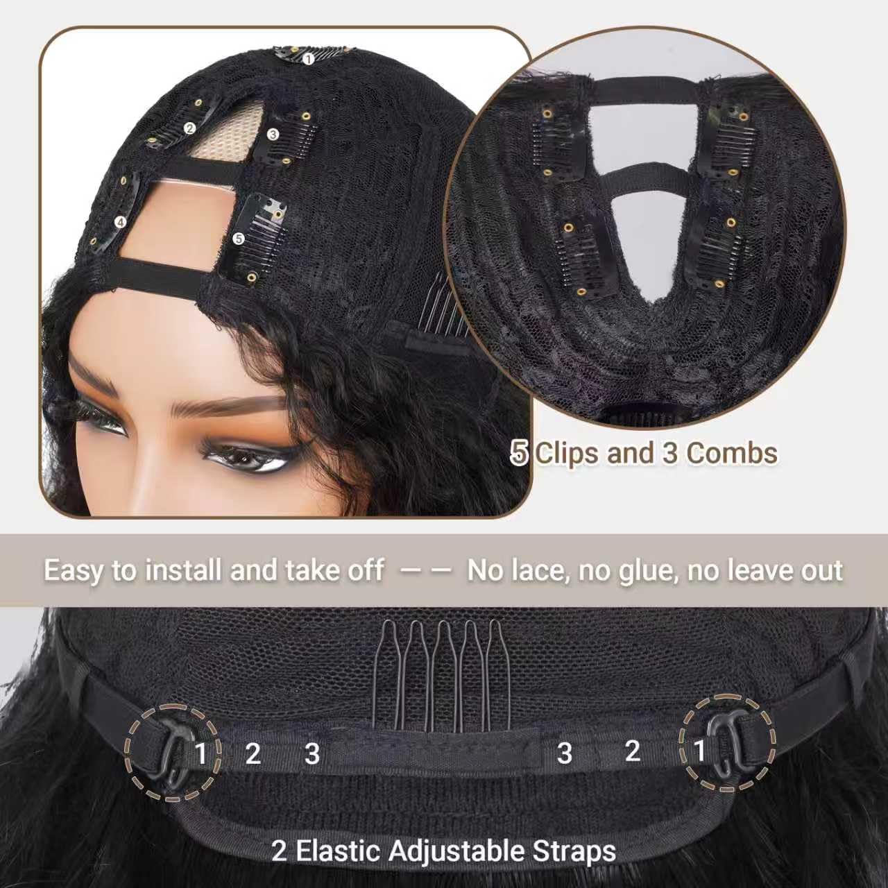 Afro Curly V Part Wig & Curly Afro Half Wig - Glueless Synthetic Wigs for Black Women, 4C Hair Friendly, Wear & Go Style for Lazy Days & Quick Transformation，Natural Black, 22inch