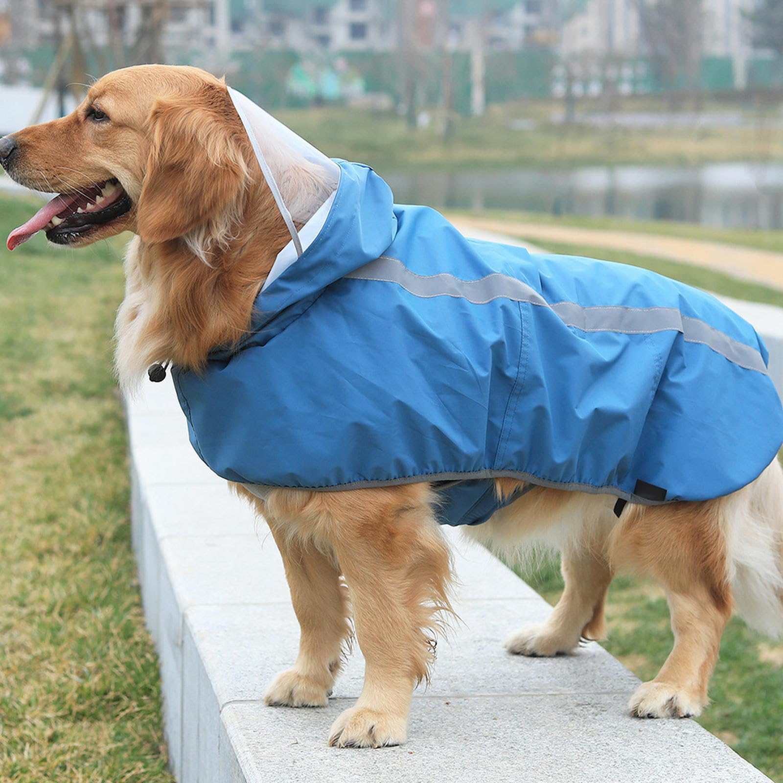 Chubasquero para Perros Grandes, Chaqueta de Lluvia Ajustable para Perros, Poncho de Lluvia para Perros con Orificio para Correa y Tira Reflectante, Sudaderas Impermeables para Perros