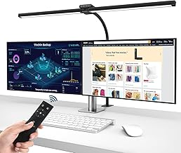 Double Head Desk Lamp LED Dimmable, 24 W 80 cm Desk Lamp Clampable for Home Office, Eye Protection Daylight Lamp with Remote Controls, Gooseneck Office Table Lamp, 5 Colour Modes