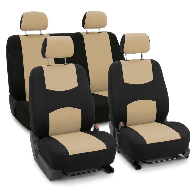 Capa para Banco Automotivo FH Group em Tecido Bege com Design de Encosto Baixo e Banco Traseiro Inteiro, Conjunto Completo