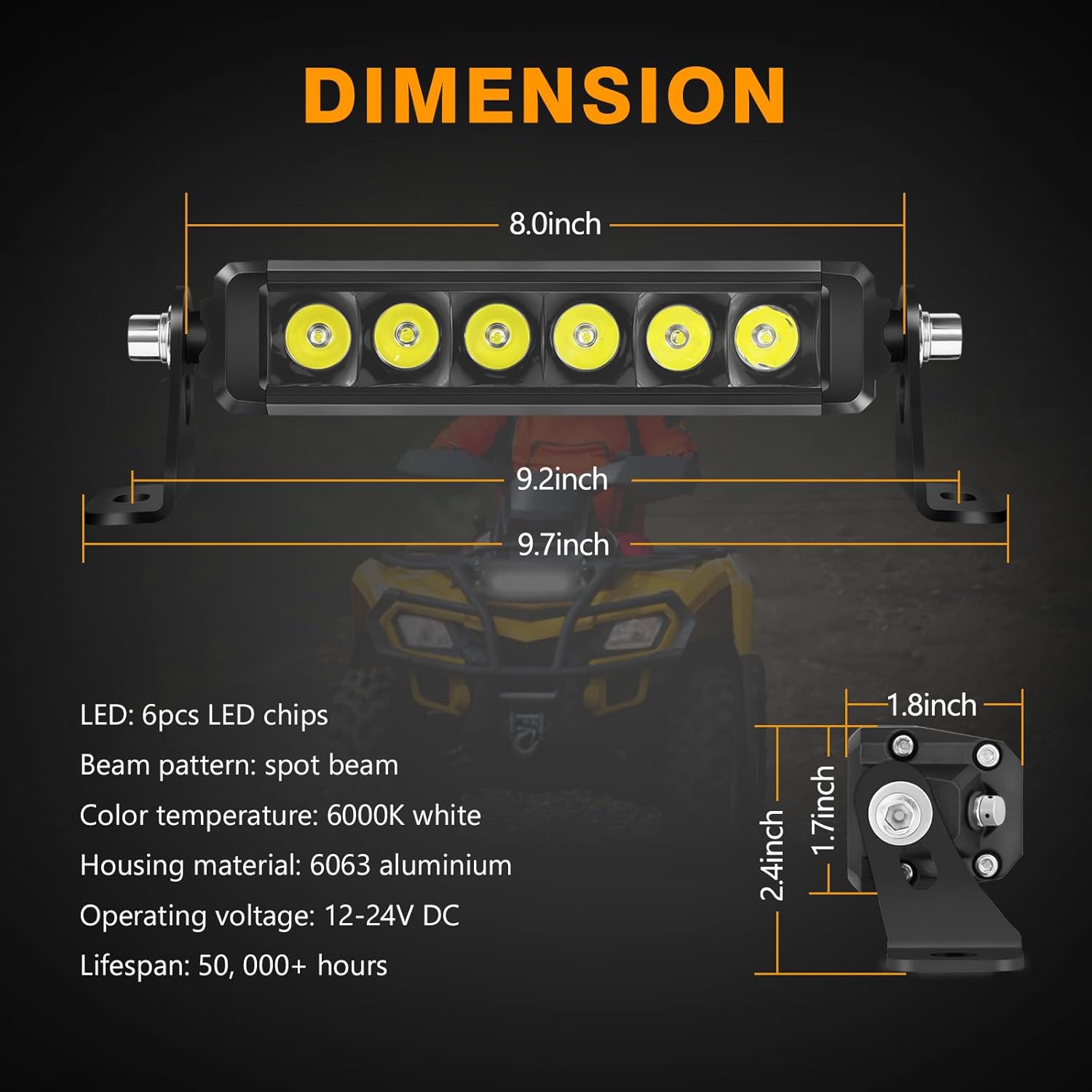 8 Inch Single Row Light Bar, Muto-Beam Slim Spot Driving Light Bar Off Road LED Driving Lights LED Fog Lights Bars Waterproof Work Light for ATV UTV Truck SUV Pickup Wrangler Motorcycle