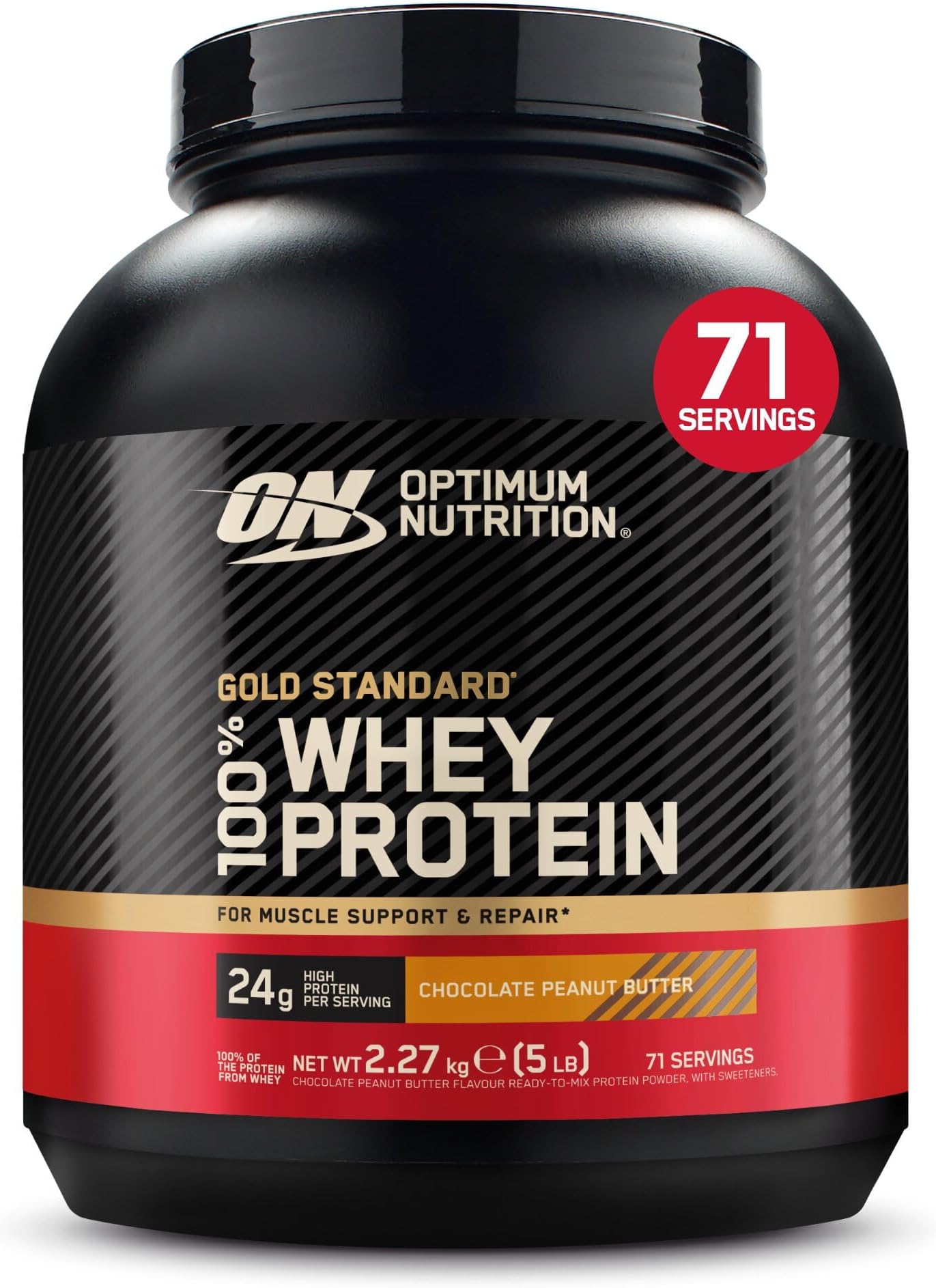 Gold Standard Whey Protein, Muscle Building Powder With Naturally Occurring Glutamine and Amino Acids, Chocolate Peanut Butter, 71 Servings, 2.27kg, Packaging May Vary