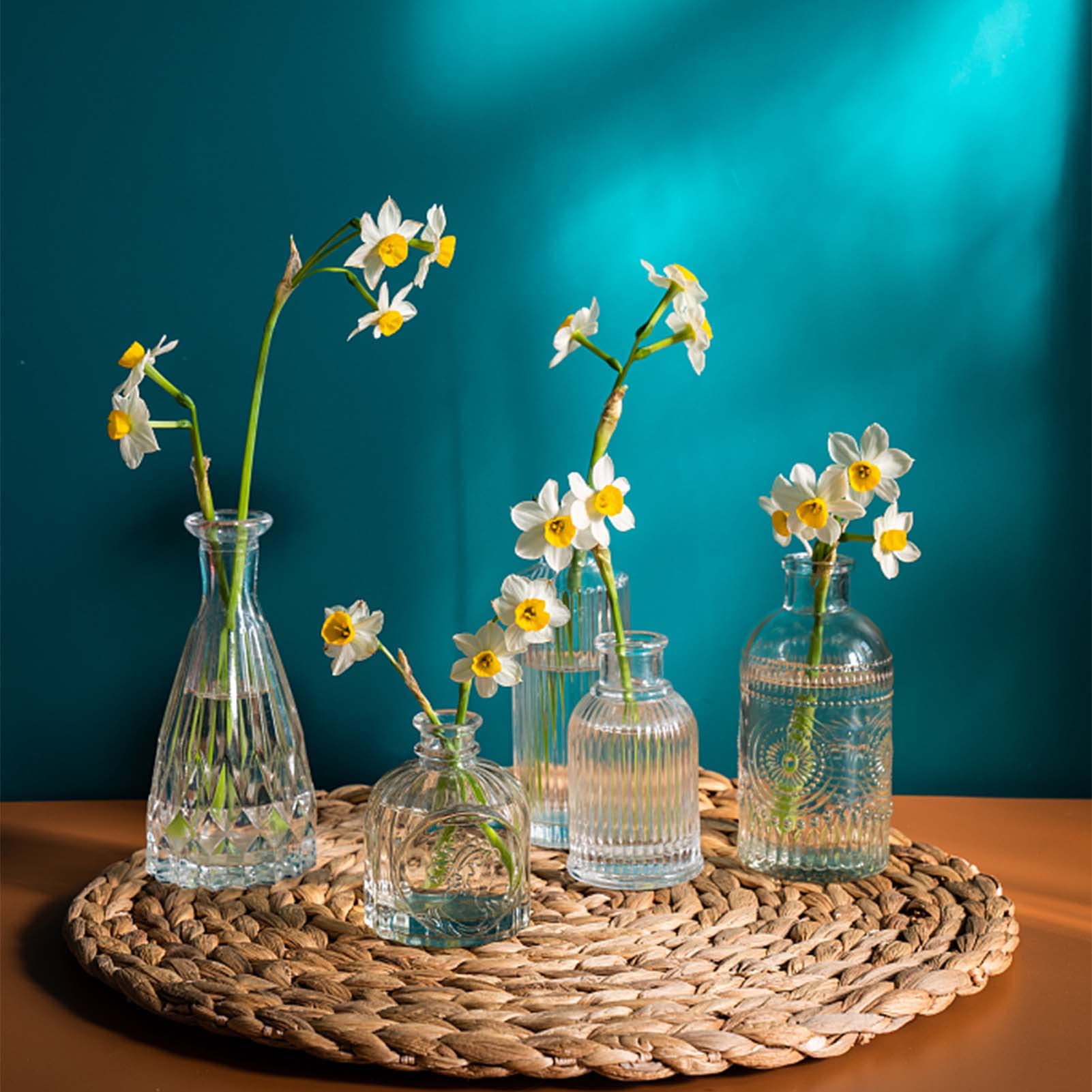 Set Di 6 Vasi In Vetro Trasparente – Mini Vasetti Per Matrimonio Bohémien, Battesimo E Compleanno
