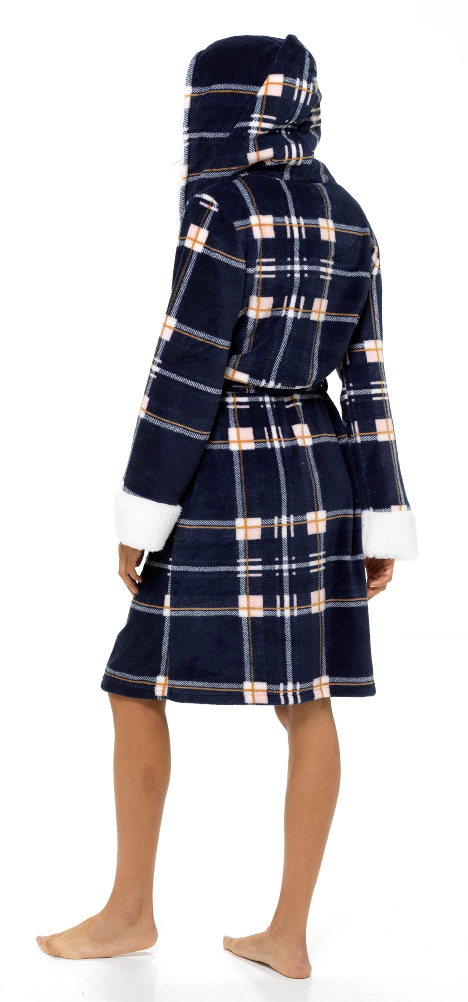 Lora Dora Peignoir pour Femmes Peignoir Luxe à Carreaux Tartan à Capuche doublée Sherpa