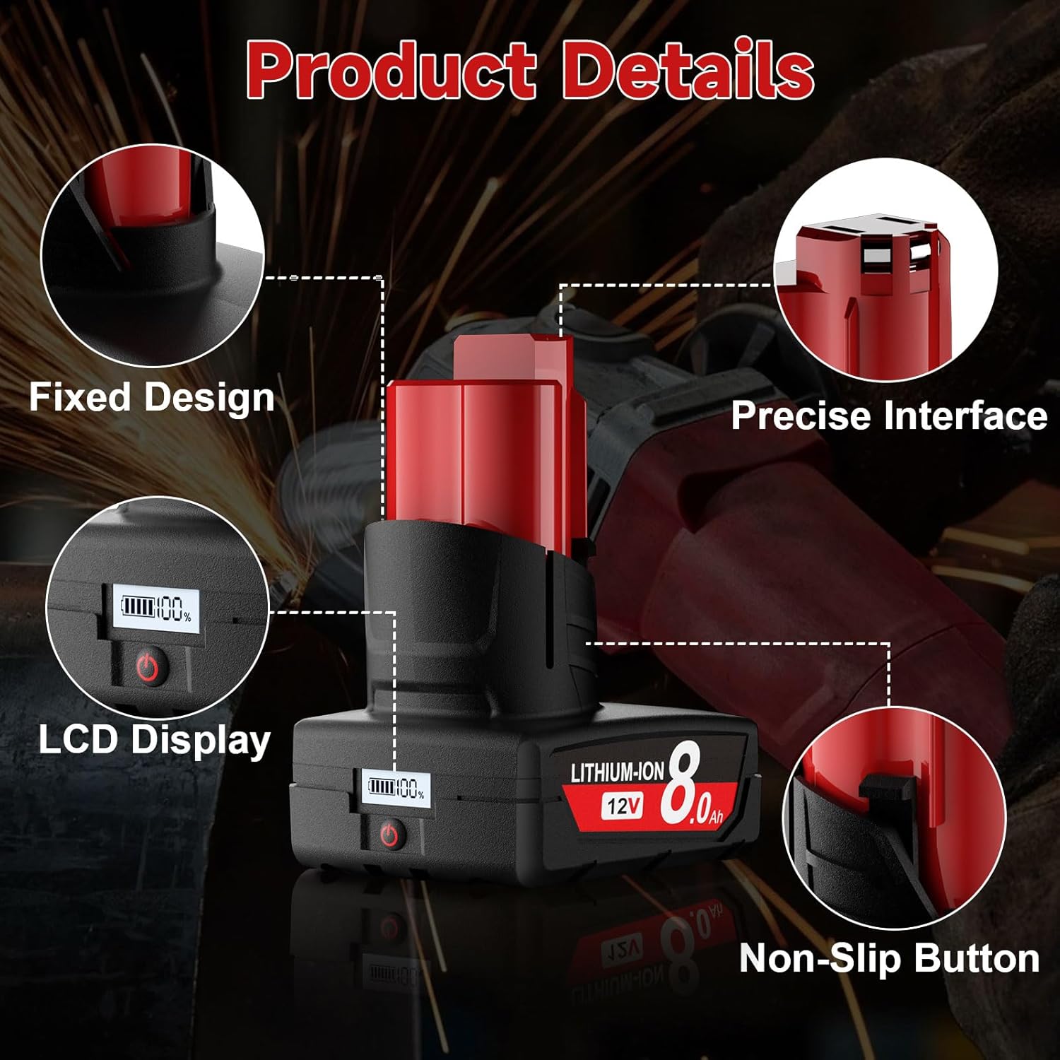 Upgraded 2Pack 8.0Ah Replacement for Milwaukee M12 Battery Lithium 12V Battery with LCD Display Compatible with 48-11-2401 48-11-2412 48-11-2411 48-11-2420 48-11-2410 Cordless Tools - Image 5