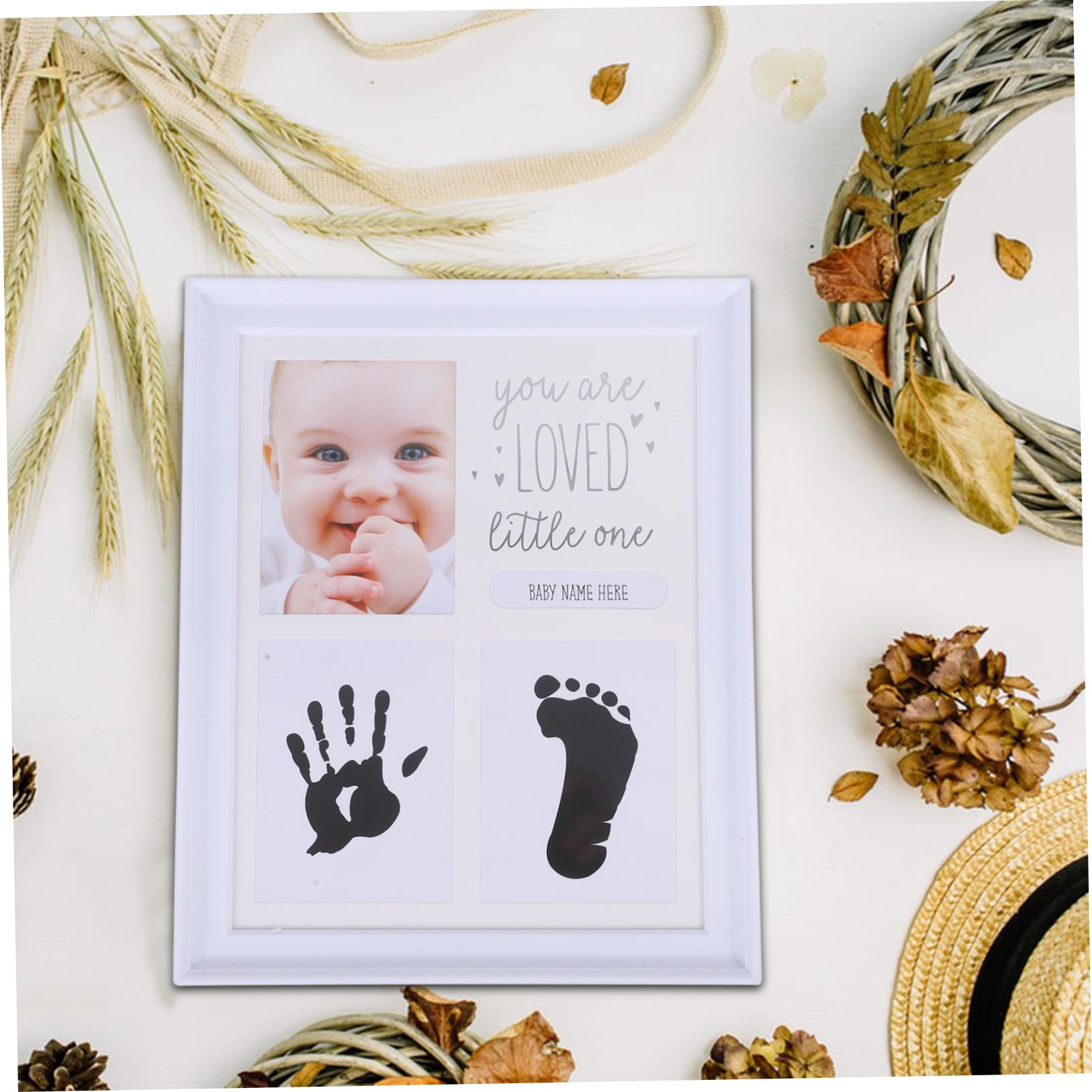 IWOWHERO Sturdy Baby Footprint Frame Milestone Photo Frame Decorative Newborn Present