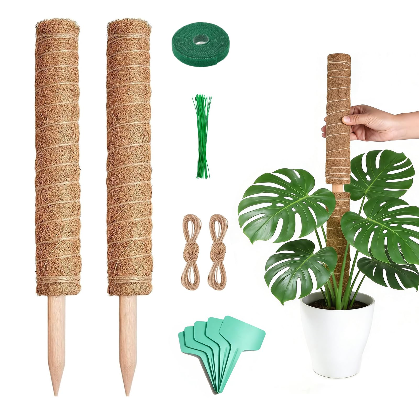 Moss Pole, 2 Pack 40cm Moss Pole for Monstera, for Indoor Climbing Plants