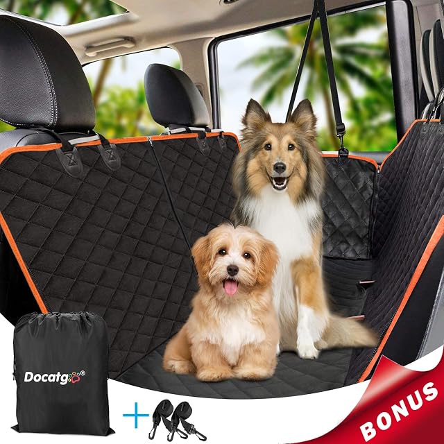 Docatgo Dog Car Seat Cover, 6 Layers 100% Waterproof Fabric with Door Protection Dog Car Hammock, Durable Nonslip Scratch Proof Washable Pet Back Seat Cover, Boot Liner, Dog Seat Cover for All Cars