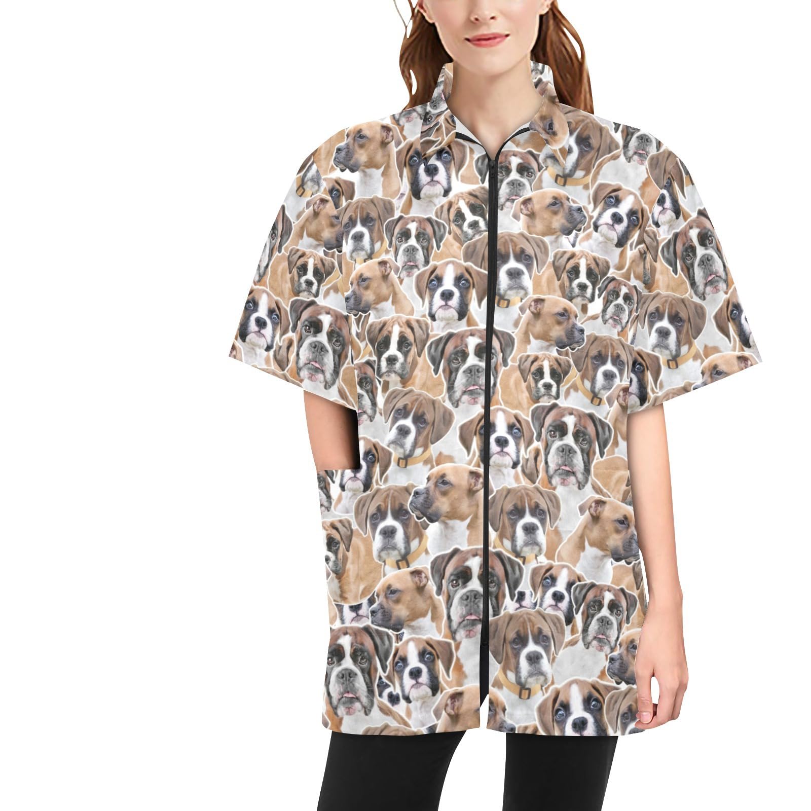 COWCUTE Boxer Dog Print Pet Grooming Smock for Dog Groomers, Barber Jackets Hairstylist Smocks Jacket for Boxer Dog Lover