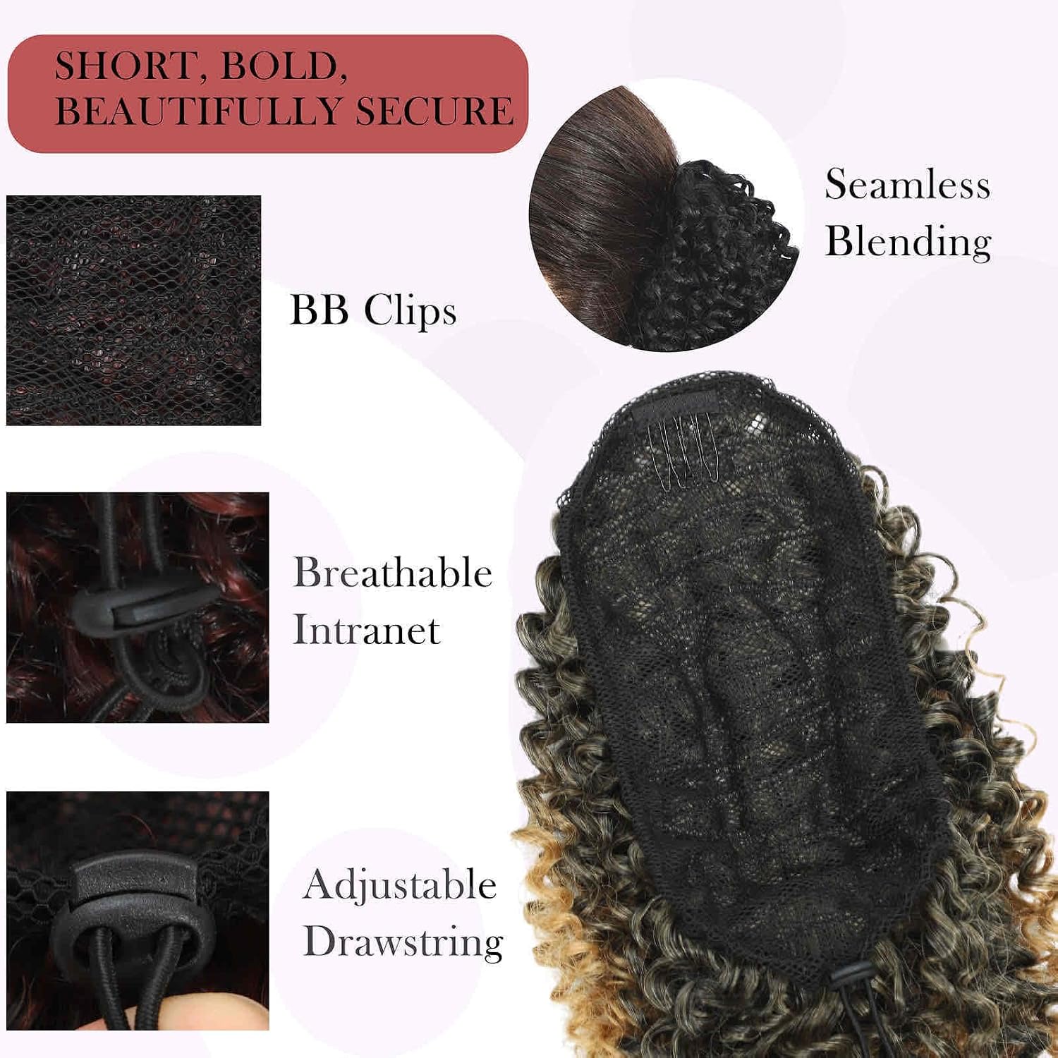 Drawstring Short Deep Curly Ponytail Extension for Women 10 Inch Hair Pony Tails Hairpieces, Easy No Glue Install, Comfortable Secure Fit, Soft Tangle-Free Synthetic Hair, All-Day Comfort (Burgundy)