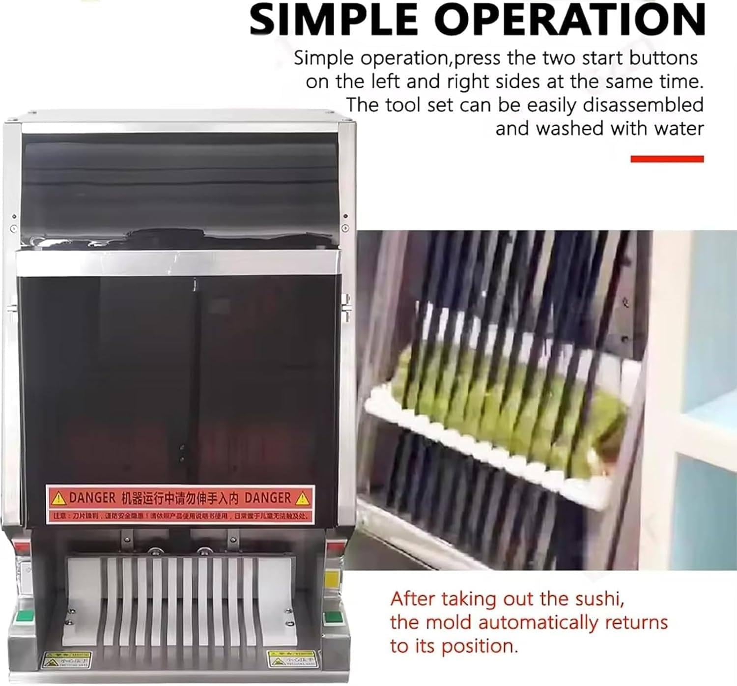 Automatic Sushi Roll Slicer - Multifunctional Cutting Machine with Removable Stainless Steel Blade for 8/10/12 Piece Production, Efficient, Smooth Surface, Uniform Size, Perfect 10 Slices