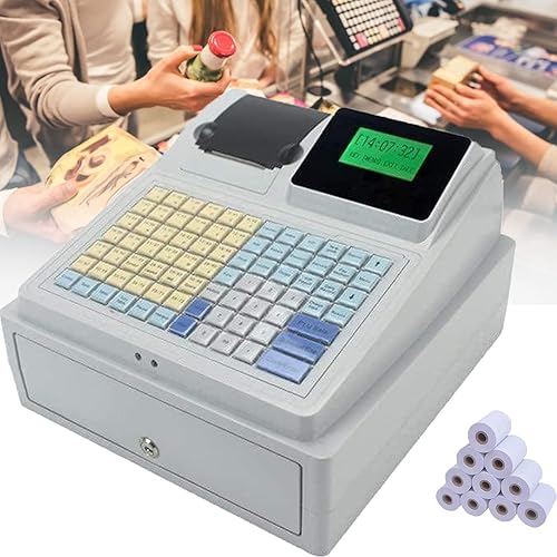 Caja registradora electrónica,Caja registradora eléctrica de 81 teclas con cajón,Teclado plano e impresora térmica,Caja registradora comercial LED