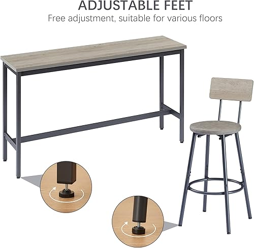 Miniatura 7 de GNIXUU Juego de mesa de bar y sillas largas de 4 piezas, juego de mesa de comedor industrial con mesa de sofá y 3 taburetes tapizados con respaldo