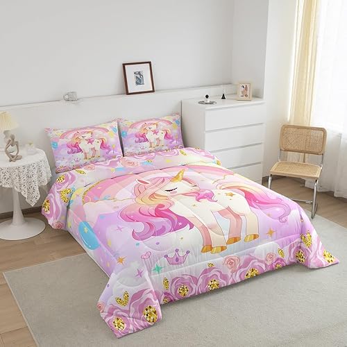 Miniatura 32 de Castle Fairy Juego de edredón con bandera estadounidense, tamaño King, ropa de cama de animales de pastor alemán para niñas y adolescentes, juego