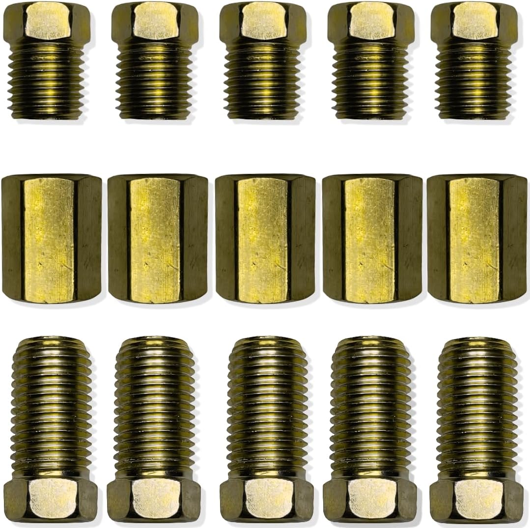 ASD Brake Line Fittings Assortment For 3/16" Tube (3/8" - 24 Thread, Inverted Flare) (Pack of 15-5 Short Nuts, 5 Long Nuts, 5 Unions)