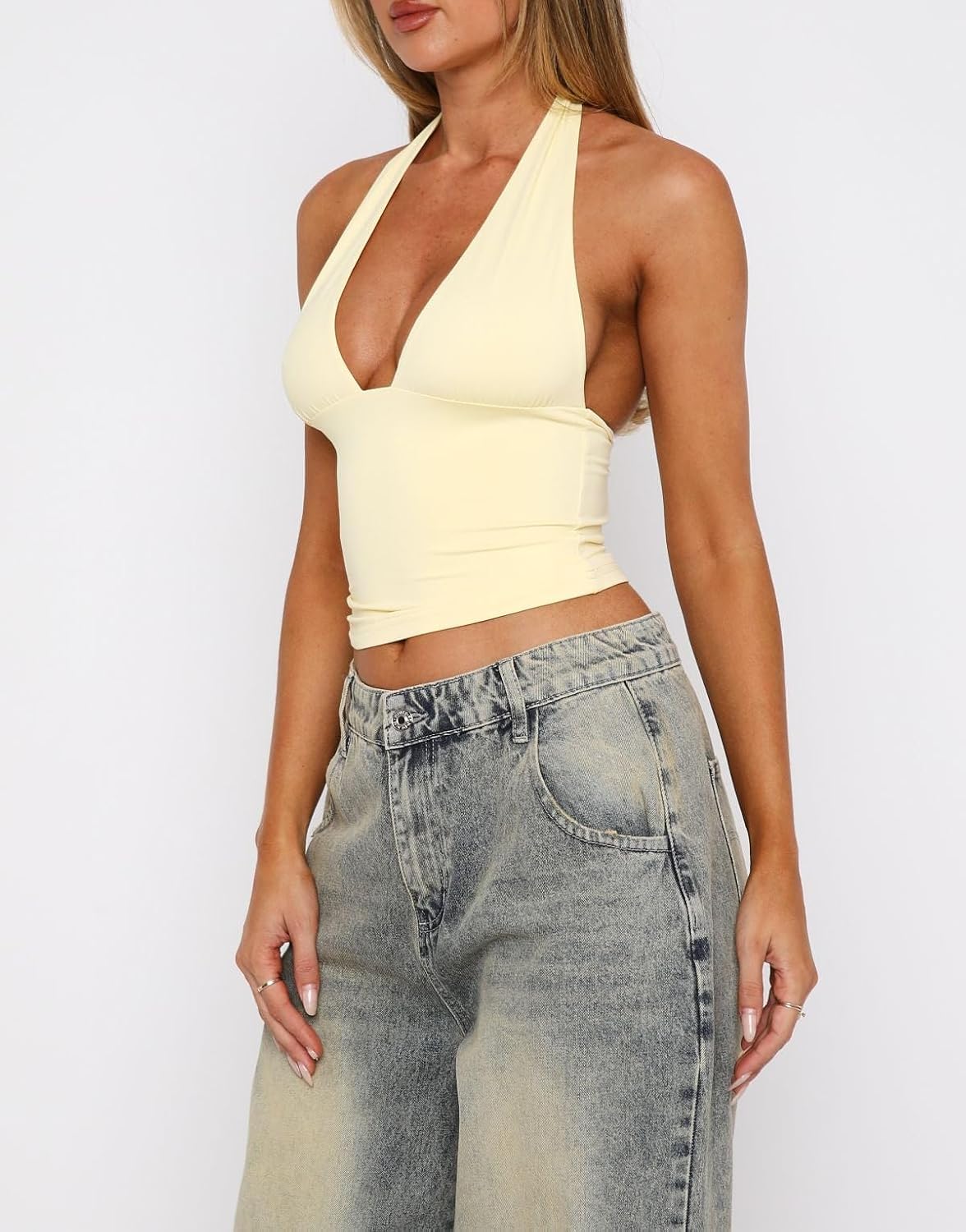 Womens Backless Halter Tops Deep V Neck Sexy Crop Tank Top Open Back Sleeveless Slim Fit Y2k Summer Tops - Image 2