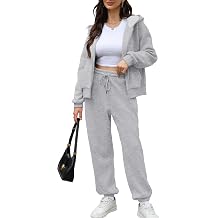 Saloogoe Sweatsuits Women 2 Piece Outfits 2024 Fall Fleece Sweatshirt Sets Zip Up Hoodie Sets Travel Lounge Sets