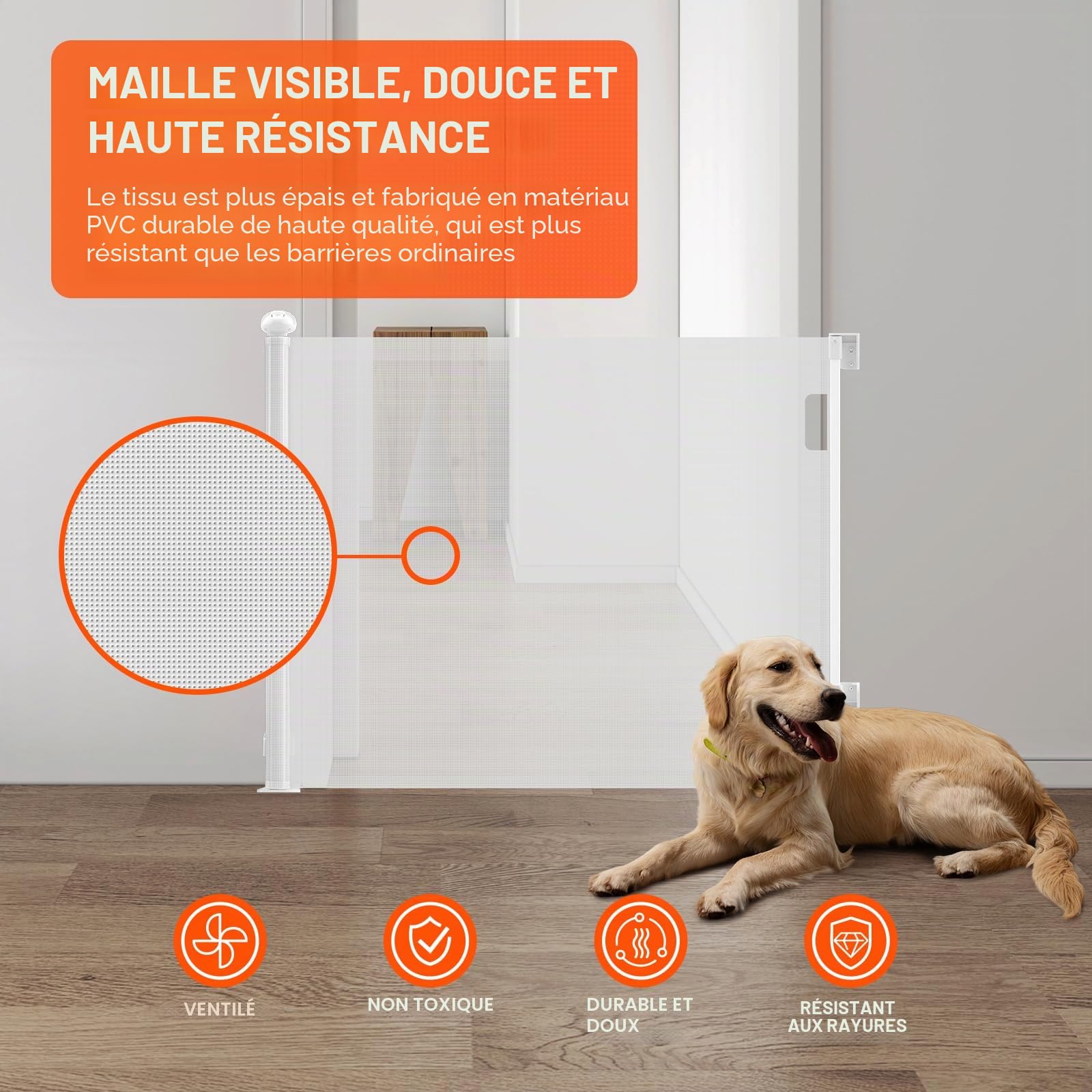 0-300cm Extra Large Barrière de Sécurité Rétractable Opération à Une Main | 87cm Haut Bébés Barriere de Securite Enfant Extensible pour Animaux, Barrière Chiens pour Escaliers, Portes, Couloirs, Blanc