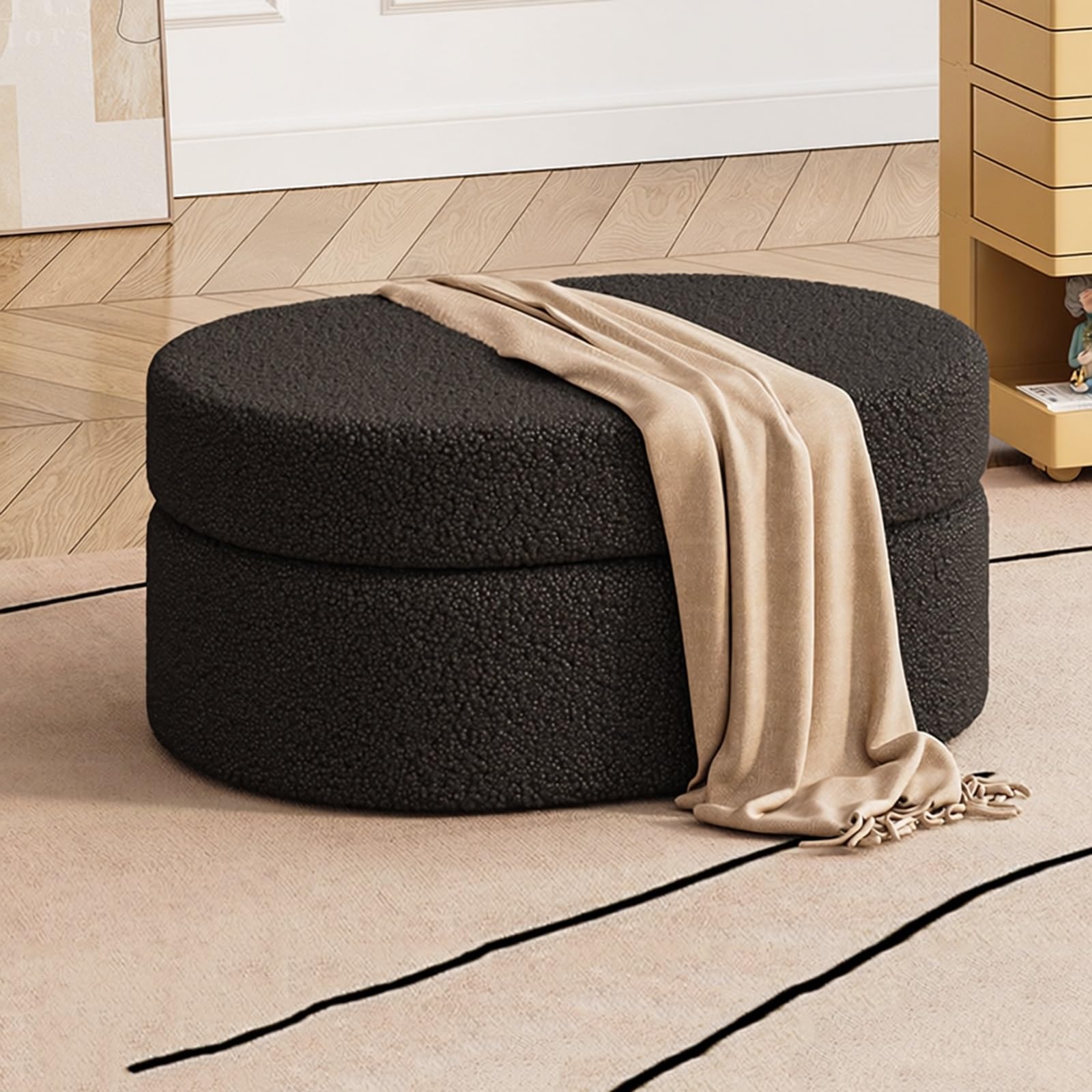 Banc ottoman capitonné avec rangement intégré en tissu élégant