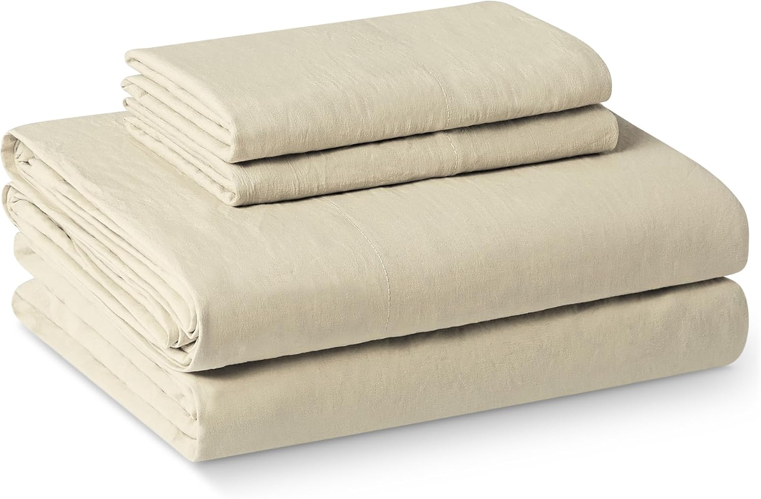 Amazon Basics Brushed Microfiber Sheet Set, Extra Soft with Natural Texture, 4-Piece, Queen, Beige Queen Beige