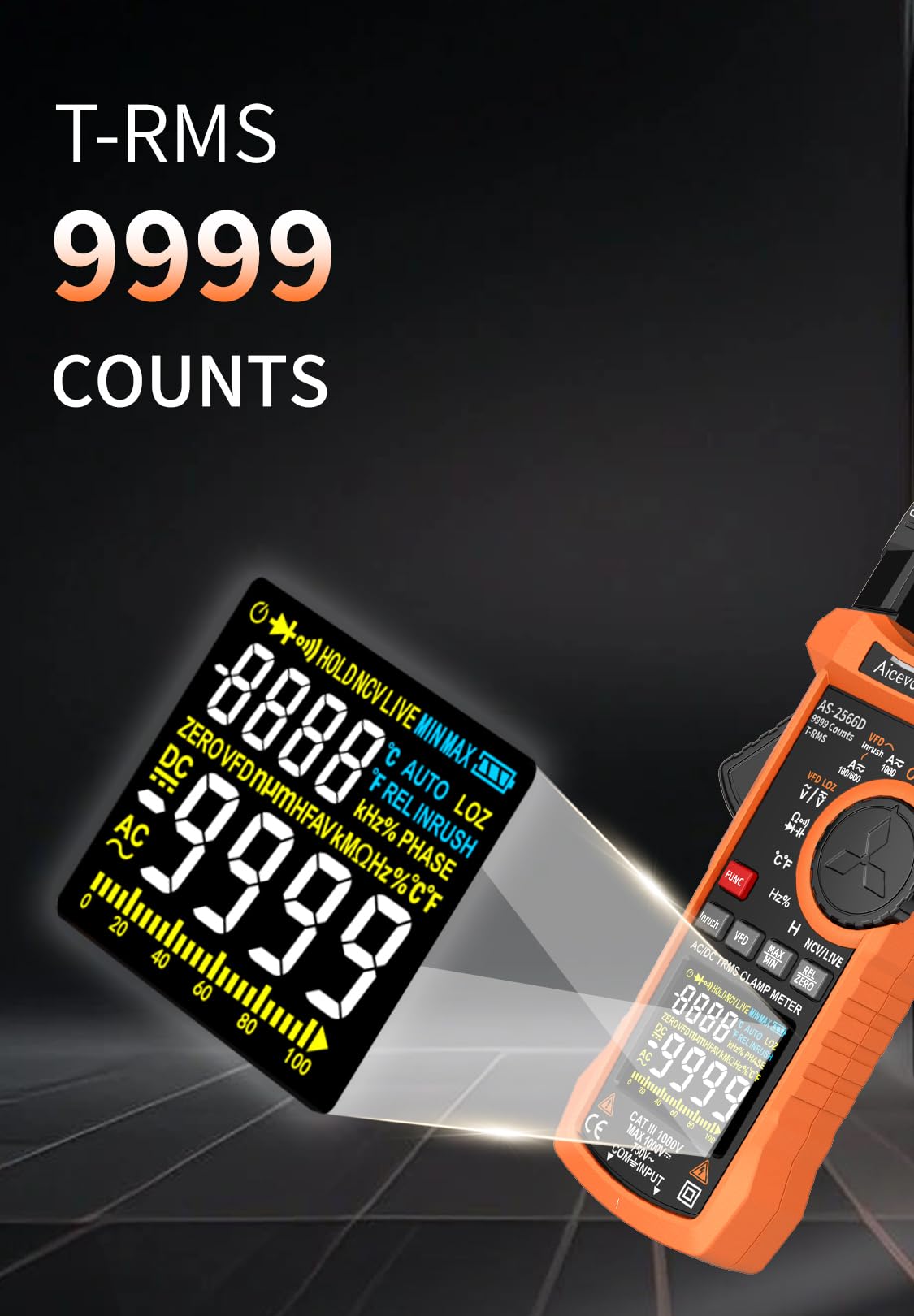 Aicevoos Inrush Digital Clamp Meter Multimeter 1000A TRMS 6000 Counts, Amp Voltage Tester with VFD - Image 4