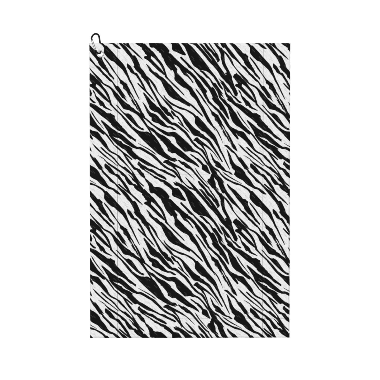 peiyeety Black Zebra Pattern Microfiber Golf Towel with Carabiner Clip, 16x24 Inch Absorbent Waffle Weave Towel for Golf Bags