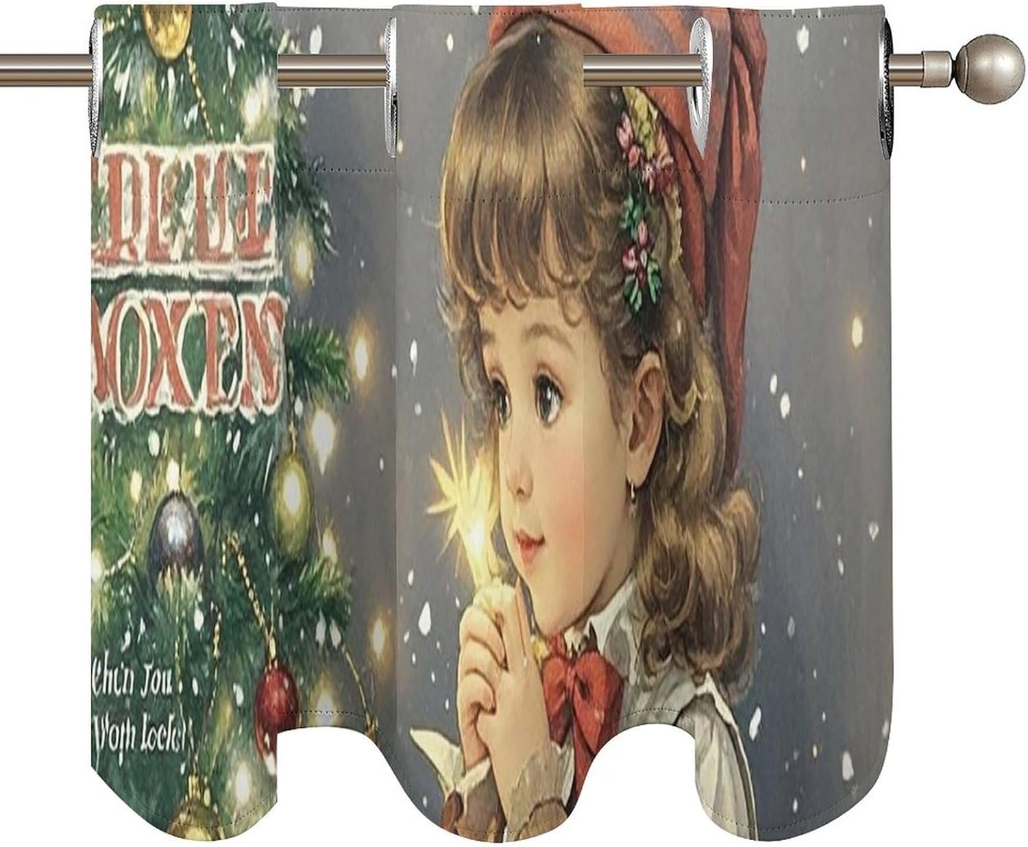 Retro Christmas Valance for Windows, 2 Pack Kitchen Curtains Modern Home Decor, Soft Blackout Window Curtains for Living Room & Bedroom, 18 X 52 Inch