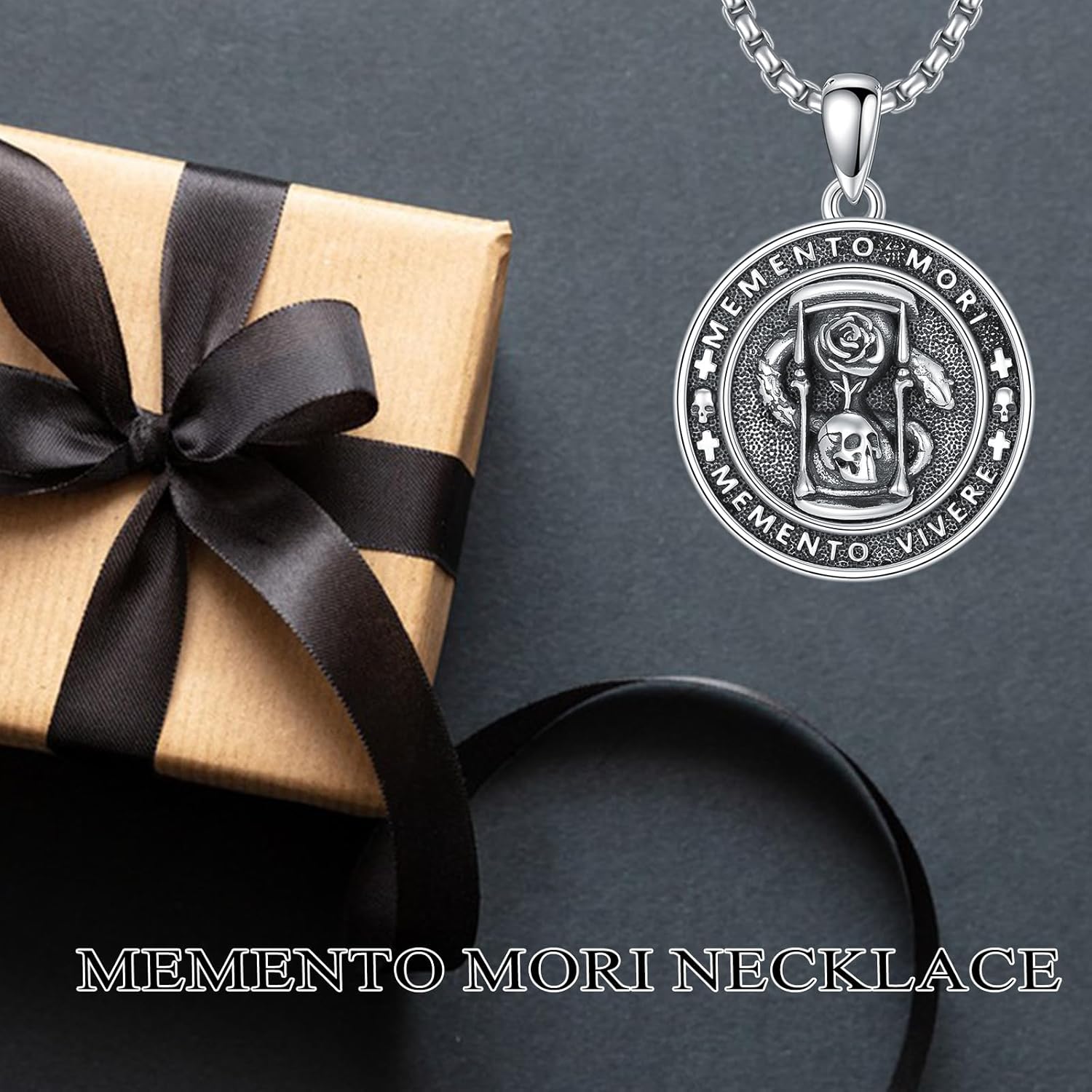 PROESS Memento Mori Necklace 925 Sterling Silver Skull Crow Necklace Raven Necklace Memento Mori Jewelry Gifts for Men Women for Birthday Christmas - Image 4