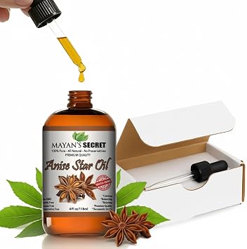 Mayans Secret Star Anise Extract Essential Oil, Steam Distilled, 100% Pure Undiluted for Baking, Cooking, Flavoring, Aromatherapy, and DIY Recipes, and Pure Anise Oil for Baking, 4oz - Amber Bottle