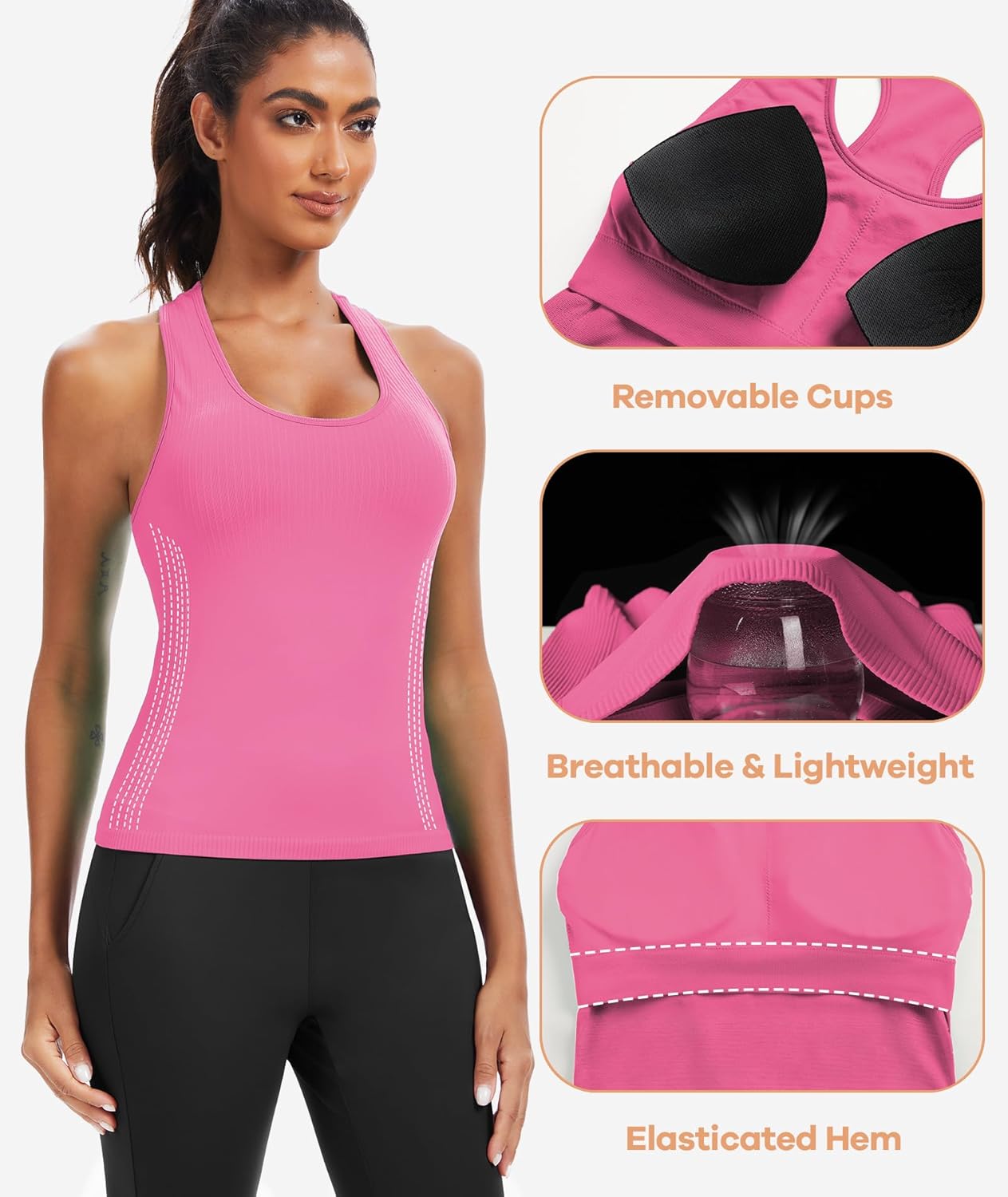 Sports Bra for Women, Wide Straps Racerback Built-in Bra Tank Tops,Gym Yoga Sports Shirts Running Athletic Crop Top
