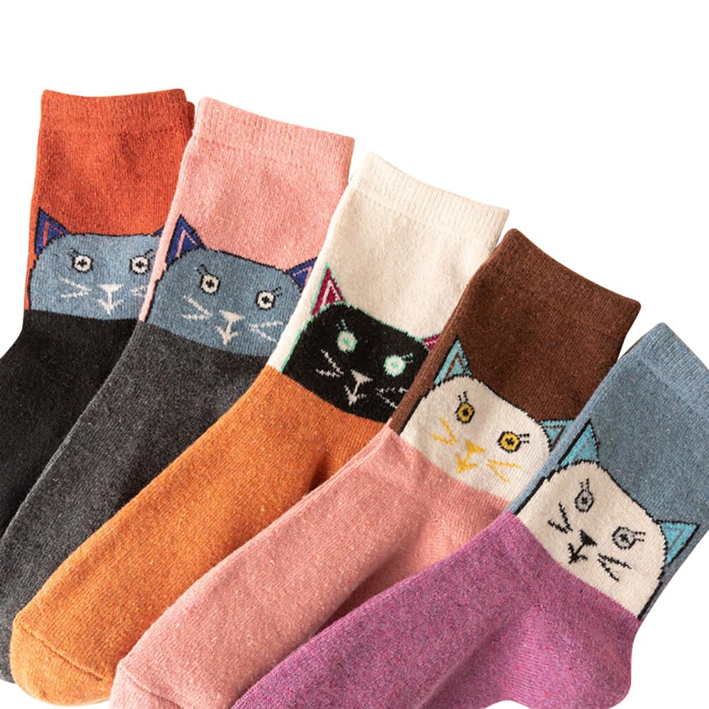 Surakey Christmas Socks 5 Pairs Womens Wool Socks Cozy Knit Warm Socks Thickened Length Socks for Mountain Climbing, Skiing Winter Cold Snowy Days, Type 31