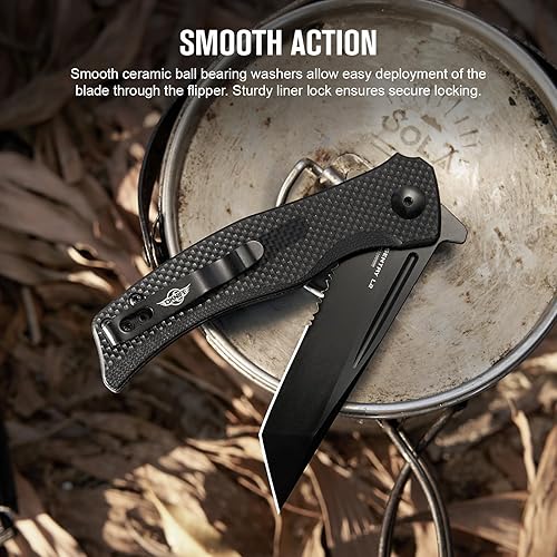 Miniatura 6 de OKNIFE Sentry L2 EDC - Cuchillo de bolsillo plegable, cuchillo de campamento con hoja de acero Tanto D2 de 3.37 pulgadas y mango G10 para