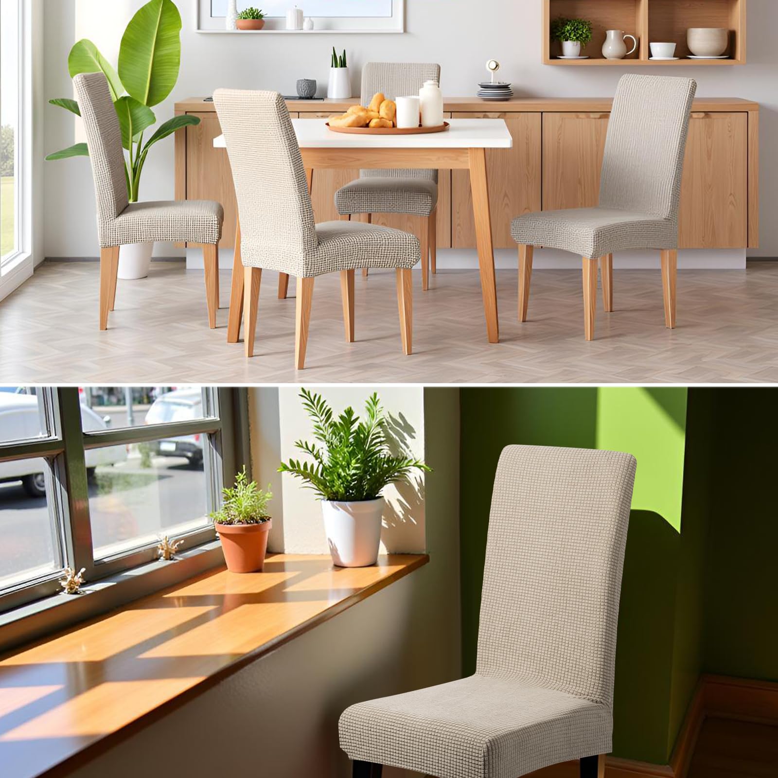 Dioxide Coprisedie con Schienale Elastico Copri Sedia da Cucina Tessuto Jacquard Antimacchia,Universali Coprisedia Elasticizzati, Moderno Fodera Sedia per Soggiorno,Cucina,Casa (Cachi,6pc)