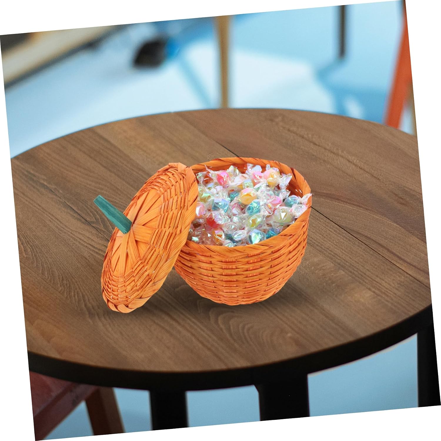 Decorative Woven Pumpkin Storage Basket with Lid for Halloween Season