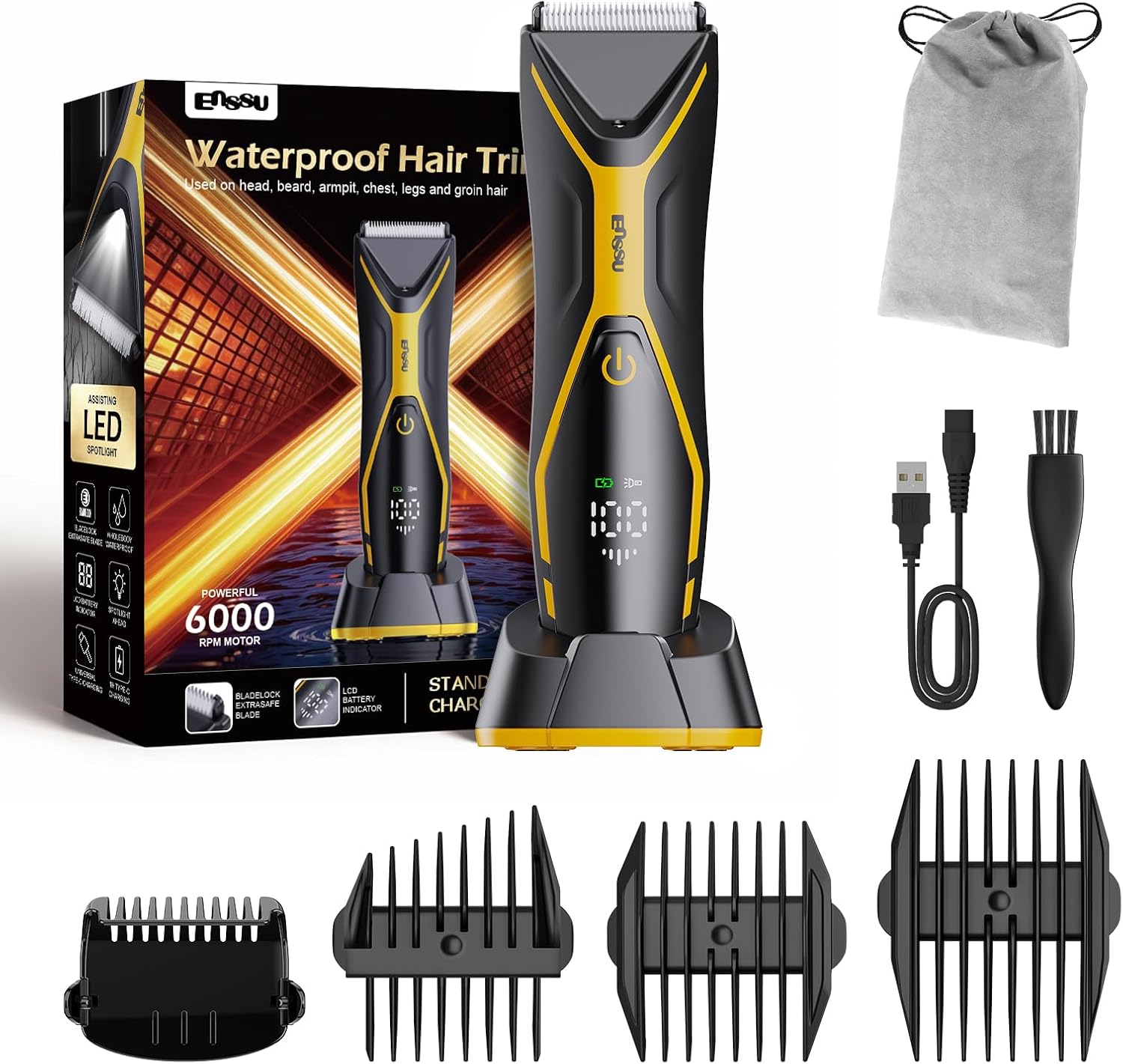 ENSSU 男性用バリカン、肌に安全なセラミックブレード付きひげトリマー、充電式電気カミソリシェーバー メンズボディグルーミング用