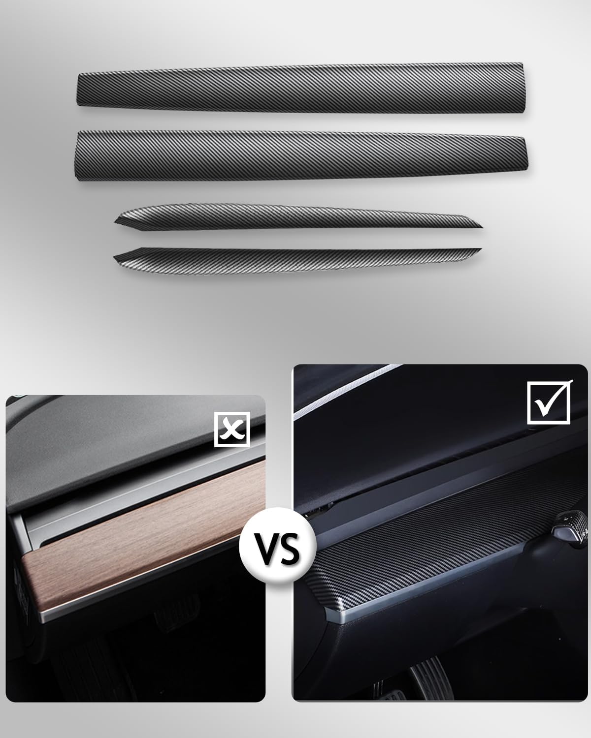 Matte Carbon Fiber Dashboard Cover and Front Door Cover Compatible with Tesla Model 3（2021-2023） and Model y（2019-2024 (Matte Carbon Fiber)