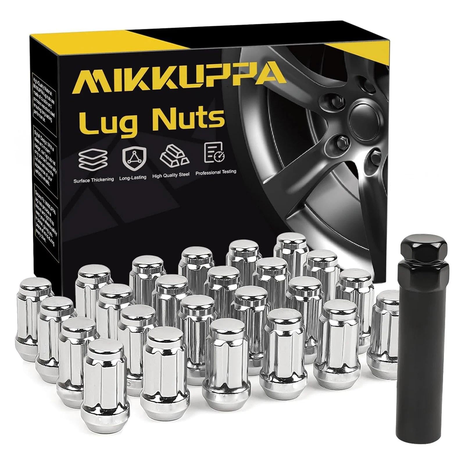 MIKKUPPA 7/16-20 Wheel Lug Nuts, Chrome 24PCS Closed End Solid Spline Nut | 7/16"-20, Replacement for 1984-1986 Toyota 4runner, 1969-1987 Blazer, 1970-1987 Jimmy, 1960-1987 K10 Aftermarket Wheel