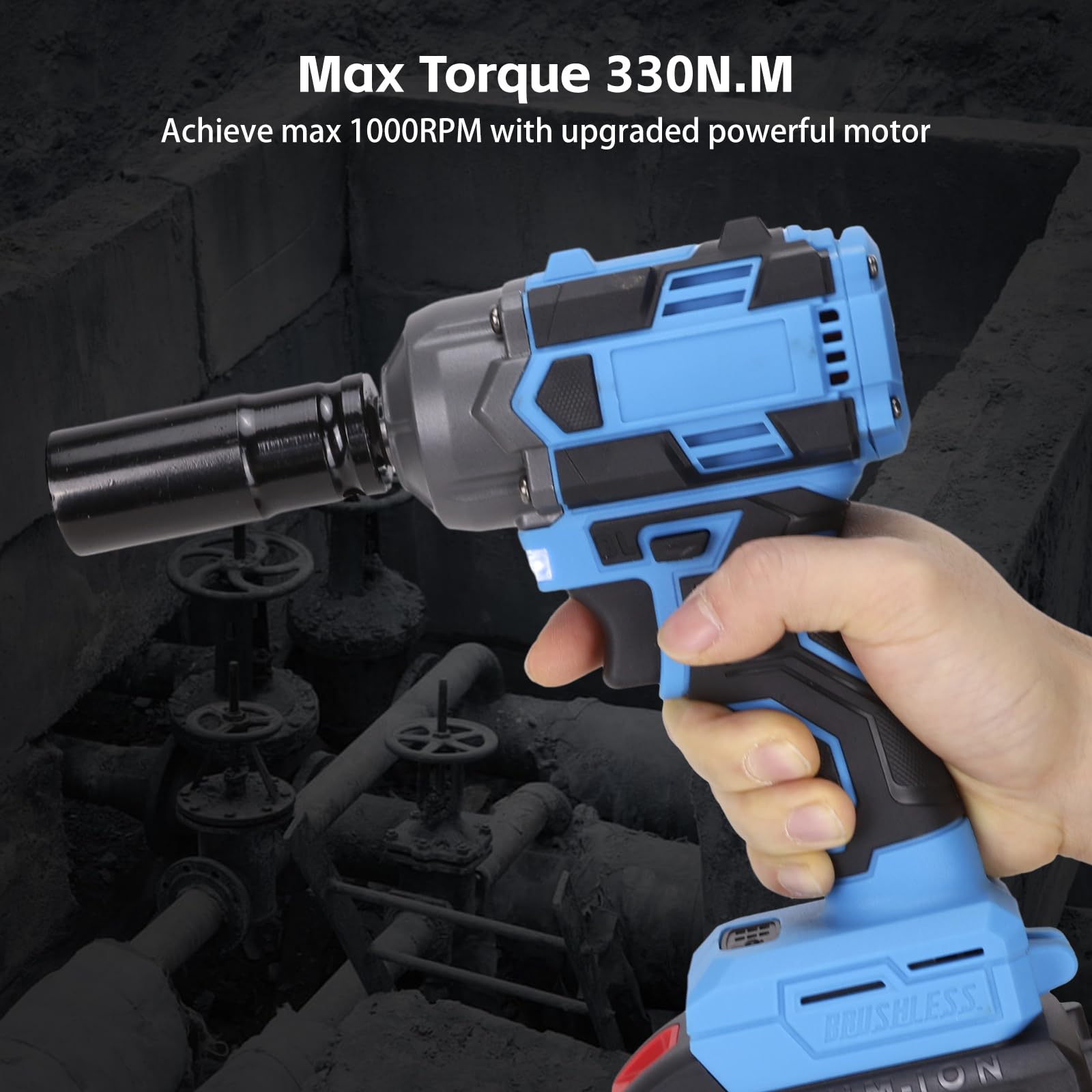 liomey Cordless Impact Wrench Kit,21V Max 1/2 Impact Gun with