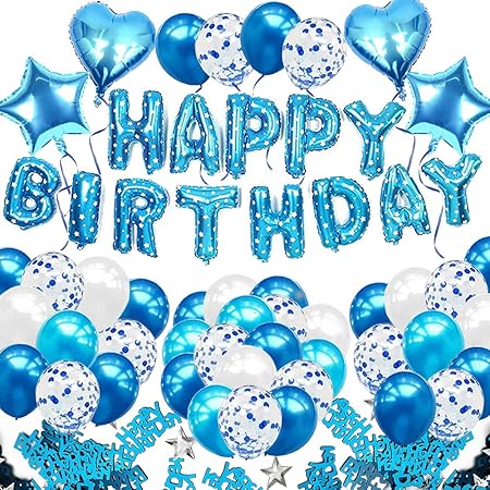 Izoel Anniversaire Ballon Bleu Garcon Guirlande Happy Birthday Ballon Latex Ballon Bleu 10 Ballon Blanc 10 Ballons Confettis Argent Bleu 4 Ballons Chiffre Etoile Et Coeur 2 Ballons String Amazon Fr Cuisine Et Maison