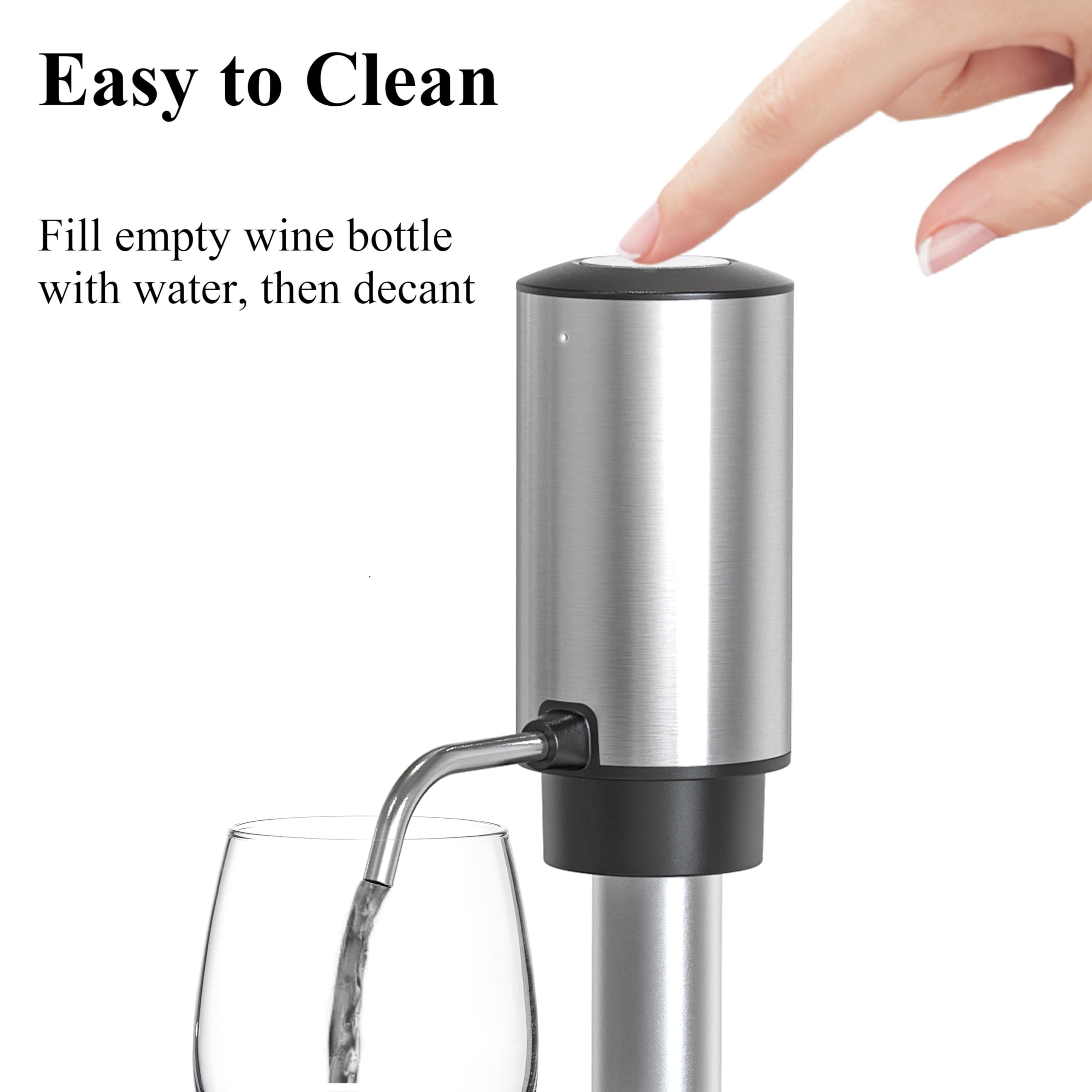 Decantador de vino eléctrico, aireador de vino recargable, vertedor de vino y regalos de vino para amantes del vino, acero inoxidable, recargable