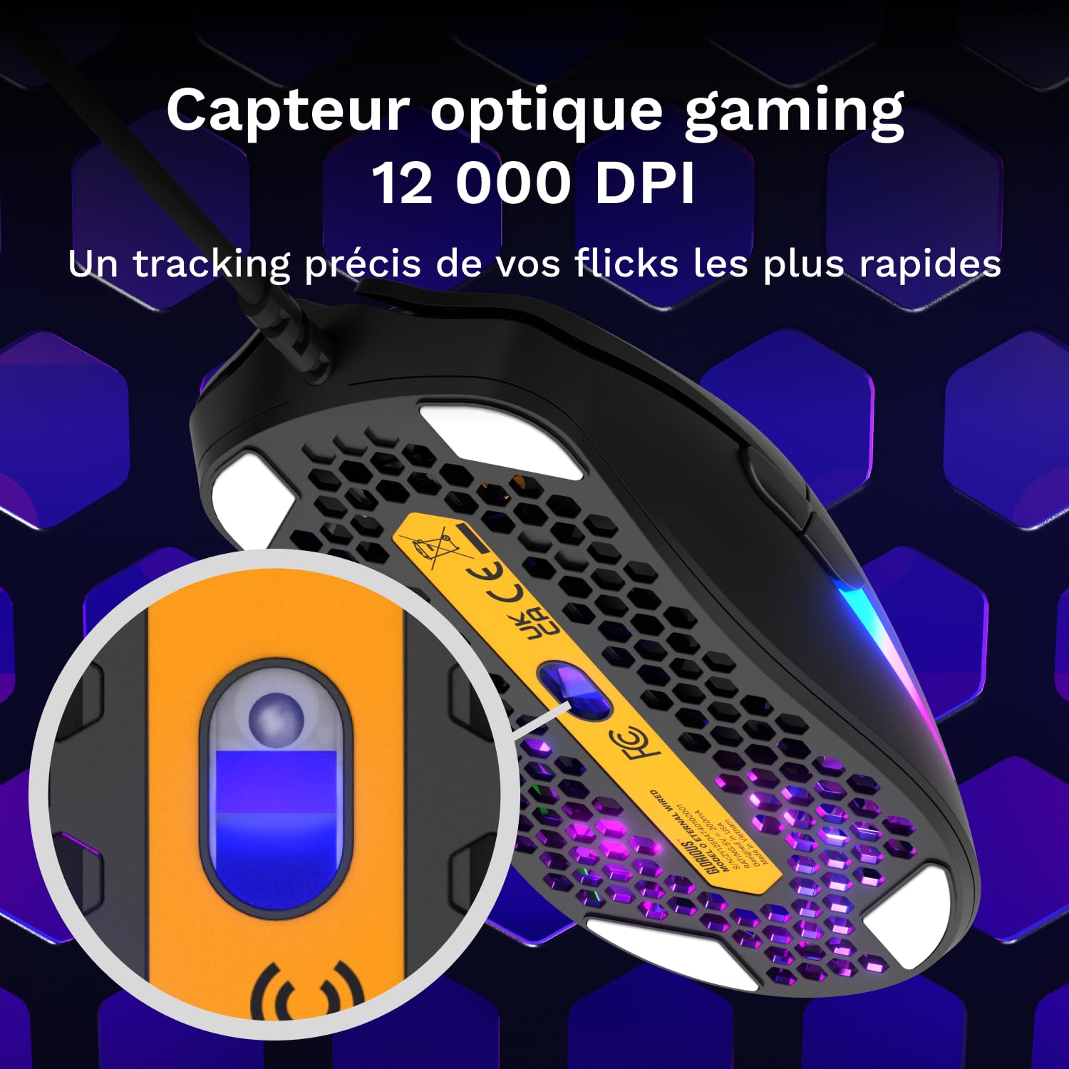 GLORIOUS Model O Eternal - Souris RGB ultralégère Filaire - Poids Plume 55 g - Éclairage RGB Changeable - 6 Boutons programmables - Design symétrique - Capteur Optique 12K DPI - PC/Mac - Noir