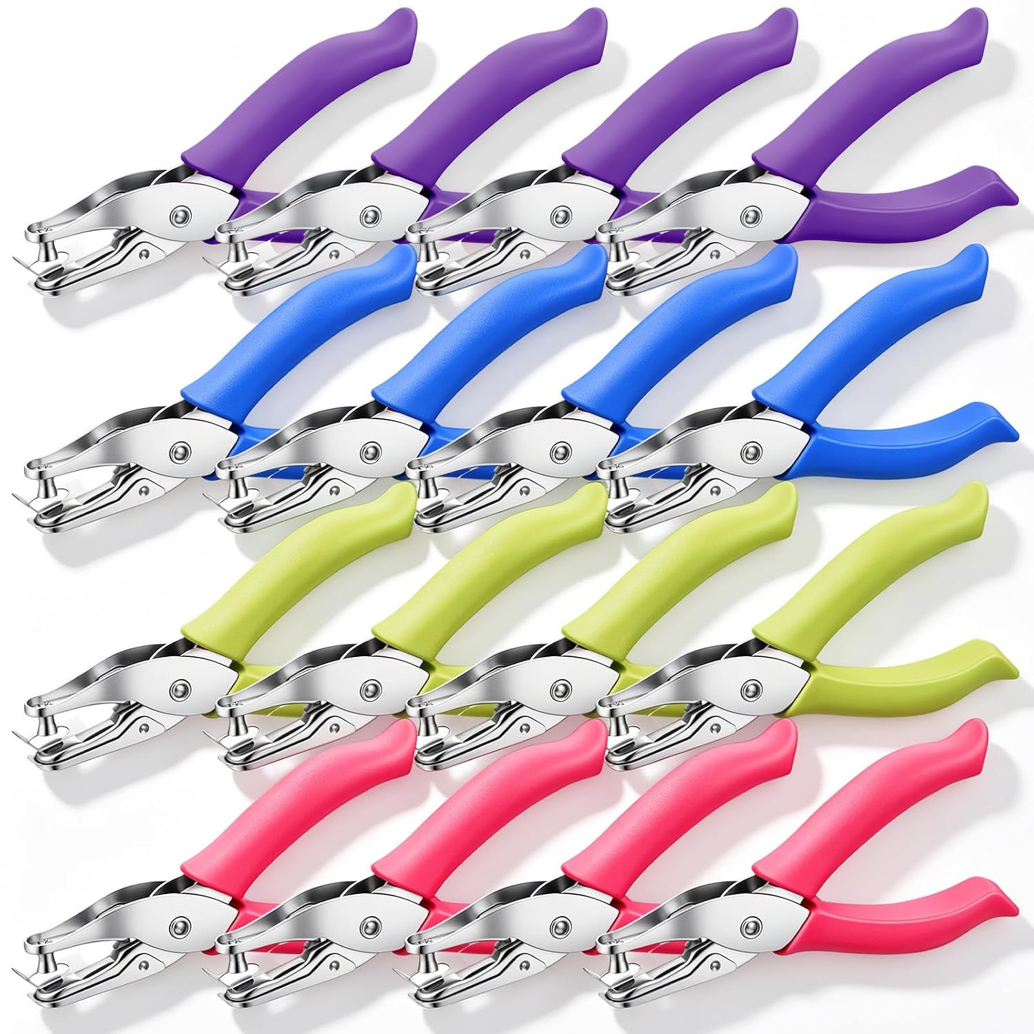 16 Pcs Single Hole Punch Handheld, 1/4 Inch with Soft Grip Multicolor
