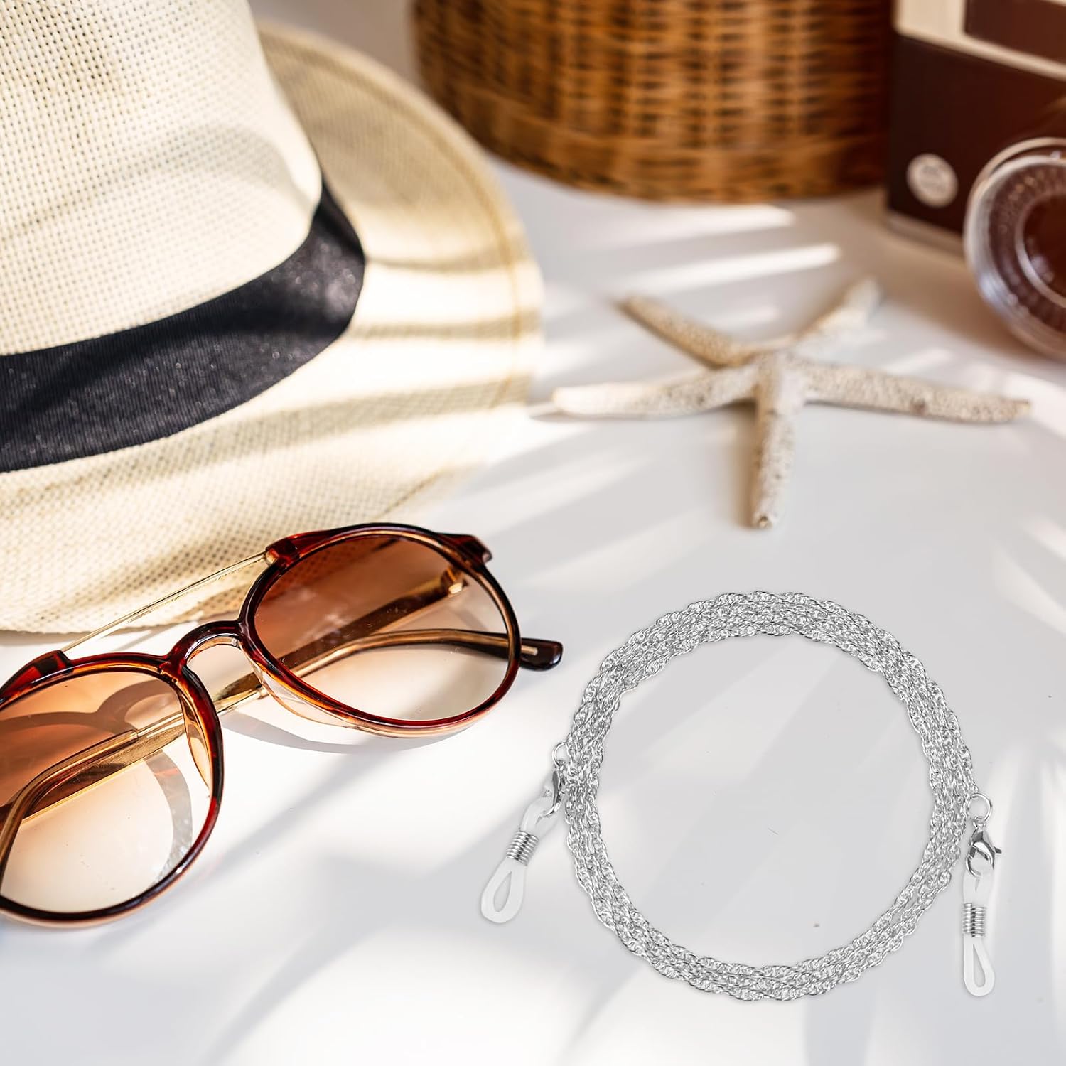 COMNICO Eyeglasses Chain, Stylish Eyeglass Strap Silver Gold Mask Lanyard Elegant Sunglasses Strap Eyewear Holder for Women