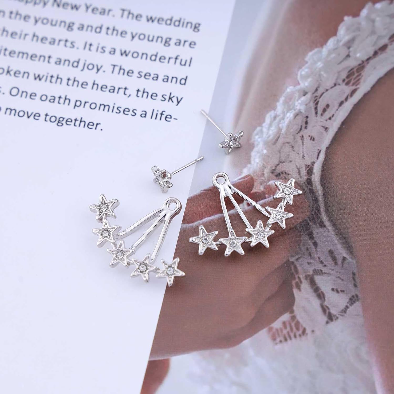 Boho Crystal Star Stud Earrings Silver Cz Ear Jacket Earrings Tiny Star Ear Climber Earrings Rhinestone Front Back Earrings Jewelry for Women - Image 5