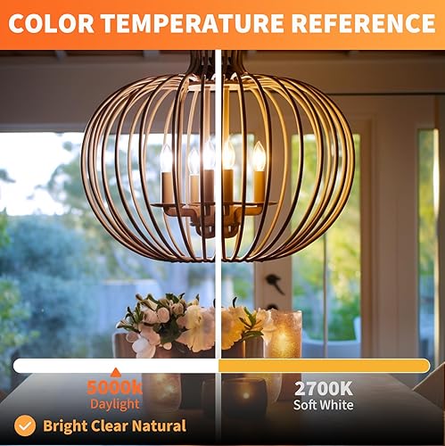Miniatura 6 de ALAMPEVER Bombilla LED E26 de 60 vatios, bombillas de araña B11, bombillas LED de candelabro de luz diurna de 5000 K, paquete de 12 bombillas de vela